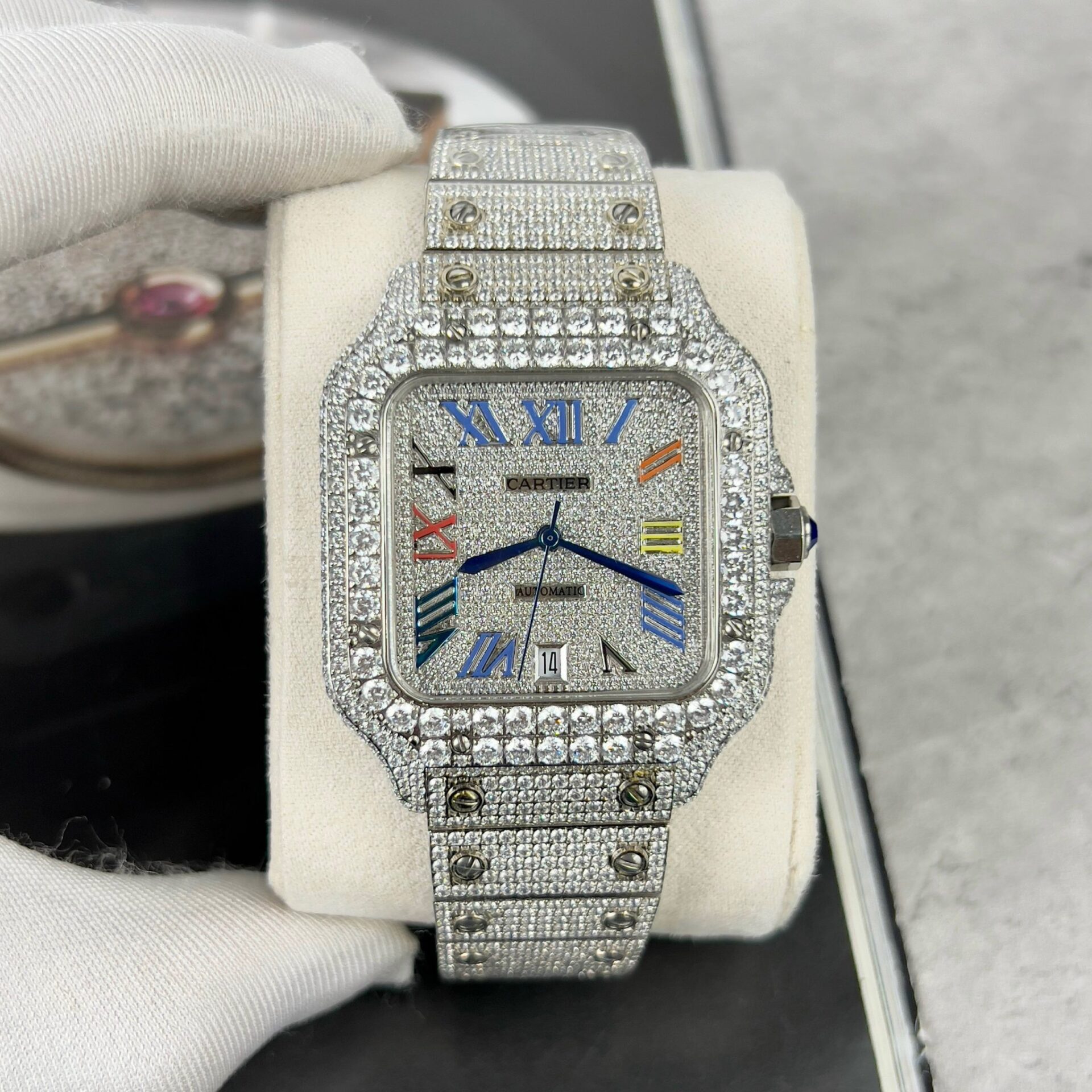 Cartier Santos Best Replica Watch With Full Stone 39.8mm - Top club