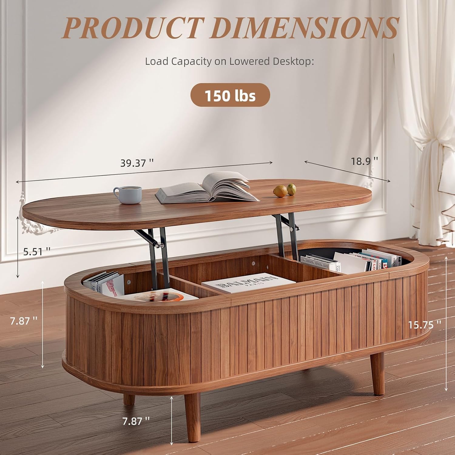 Easyego Oval Lift Top Coffee Table with Storage, 40