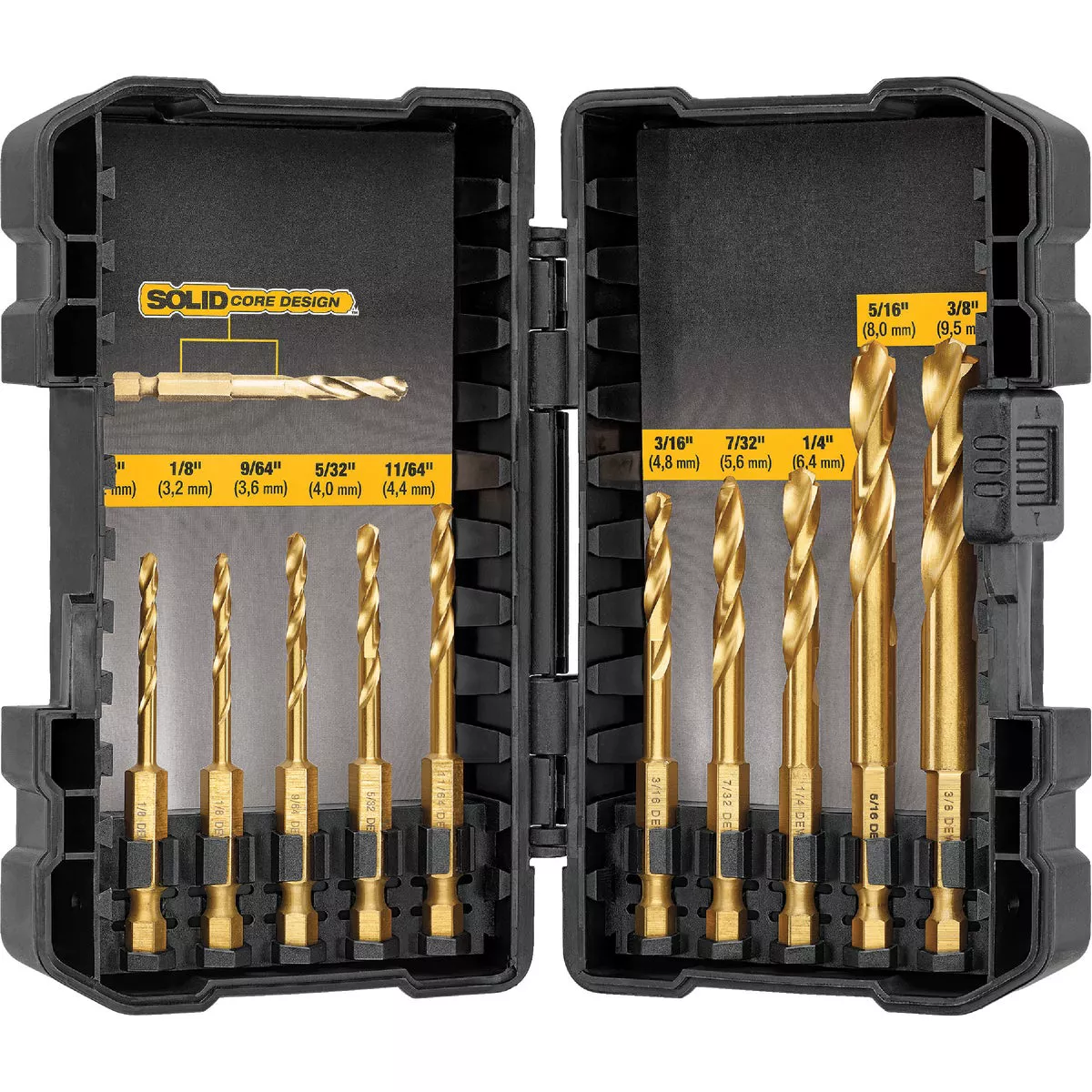 DeWalt Impact Ready 10-Piece Titanium Hex Shank Drill Bit Set, 1/8 In. thru 3/8 In.