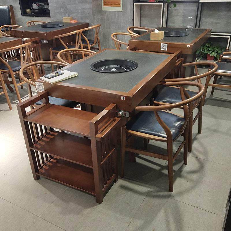 Hot Sale Commercial Round Stone Hotpot Stove Square Marble Korean BBQ Restaurant Table