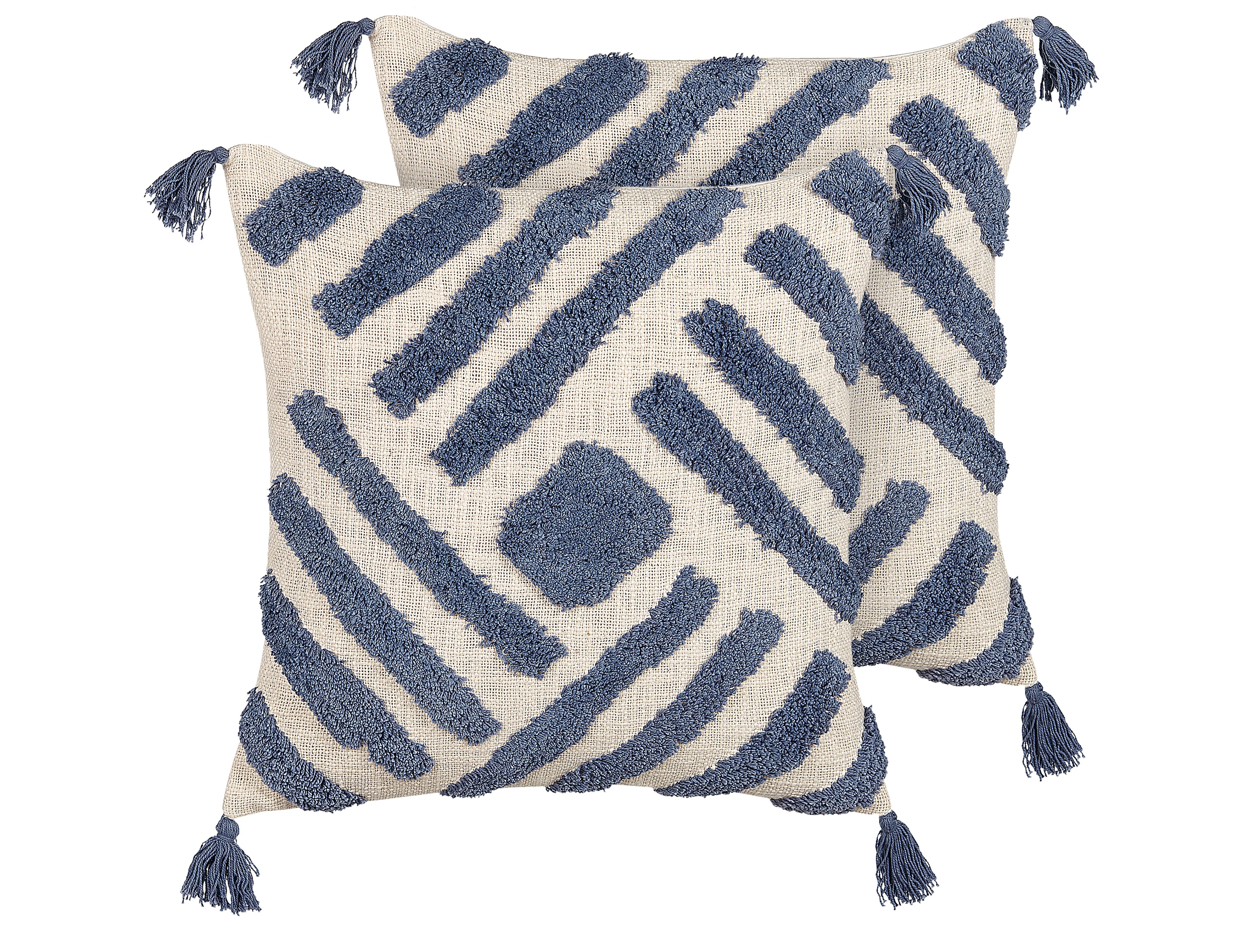 Set of 2 Decorative Cushions JACARANDA Cotton 45 x 45 cm Blue Geometric Pattern