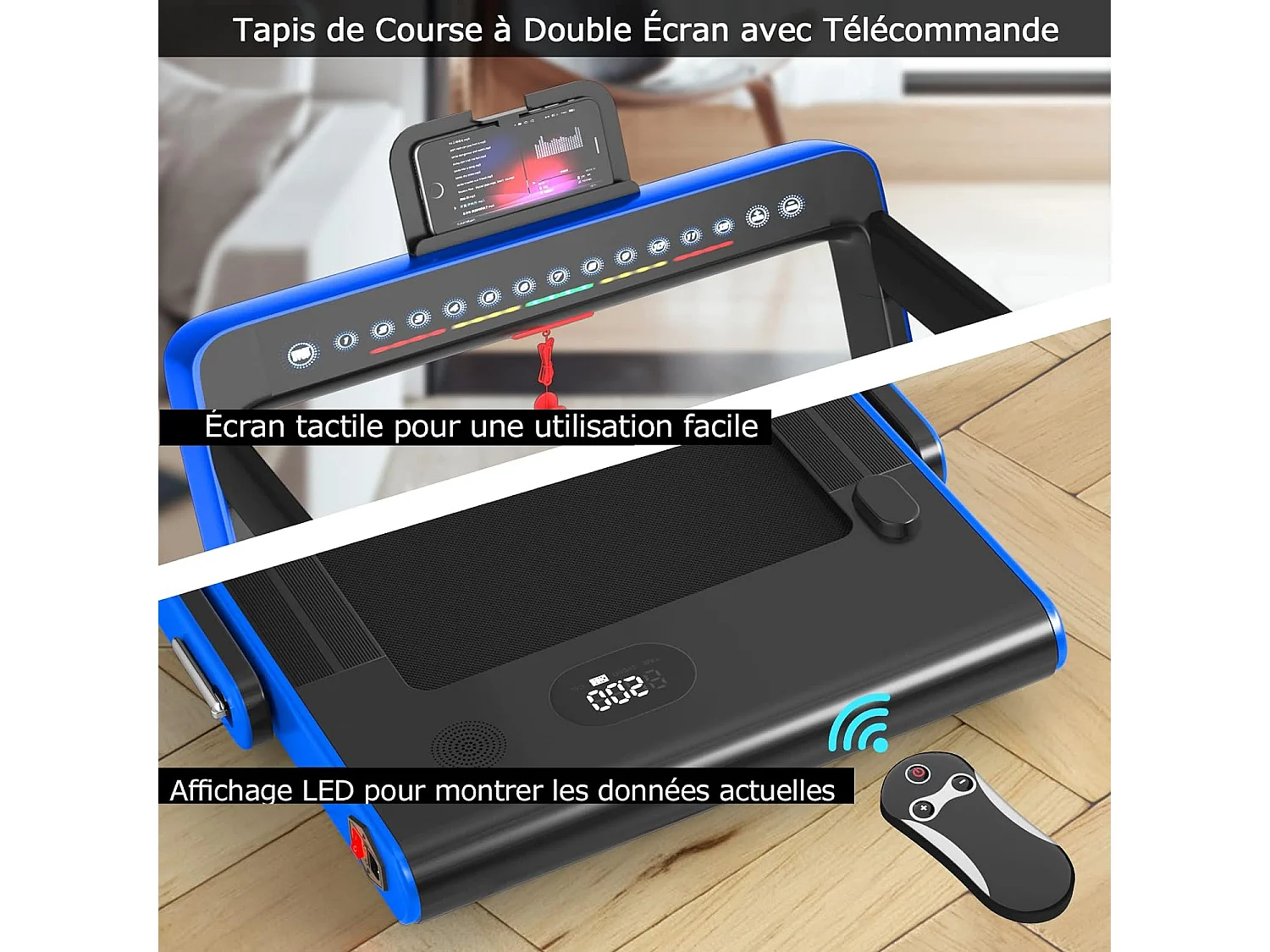 Tapis de course electrique pliable 2 en 1 vitesse 1-12 km/h, tapis roulant surface 40x100cm