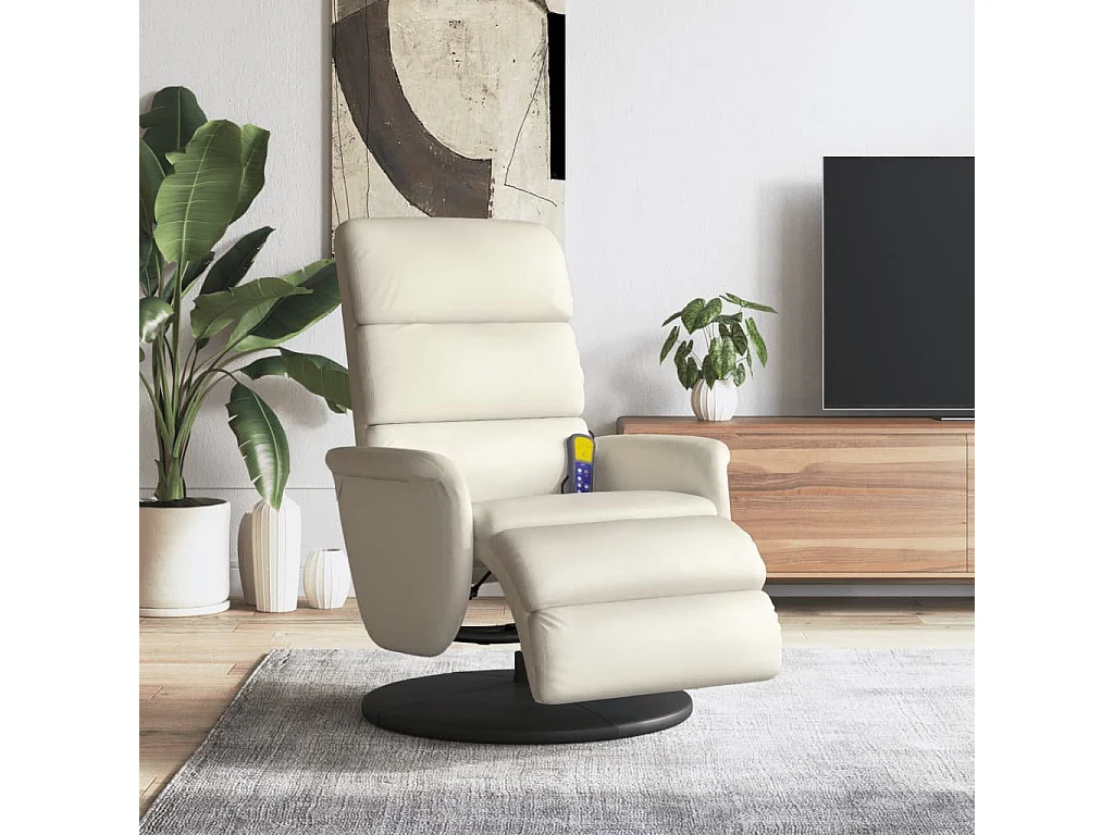 Fauteuil inclinable-Fauteuil salon de massage et repose-pieds crème similicuir SHL2563