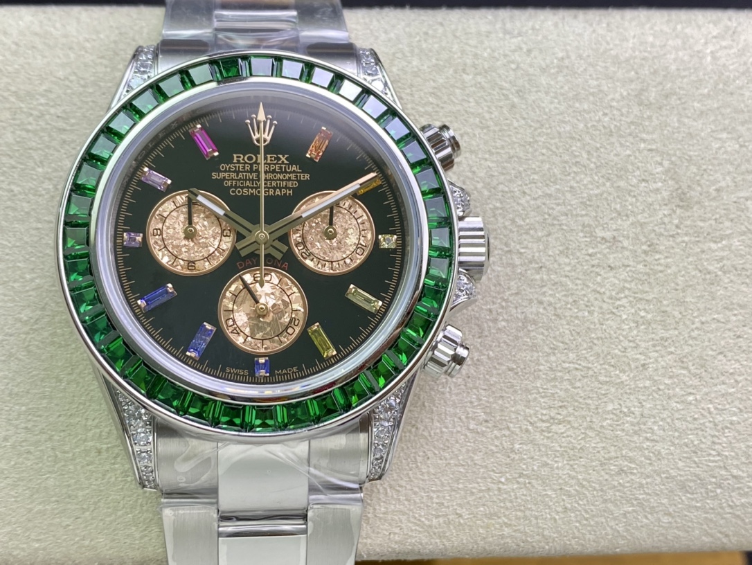 Rolex Daytona-Modified green diamond-white gold color(1:1 replica) - Top club