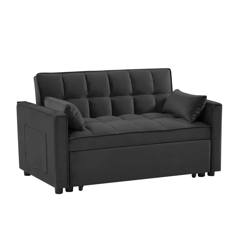 Convertible Sofa Bed,3-in-1 Sleeper Sofa with Pull Out Bed,Velvet Highly Elastic Sponge Futon Couch Loveseat with Adjustable Backrest and 2 Pillows for Living Room,Gray - Image 16