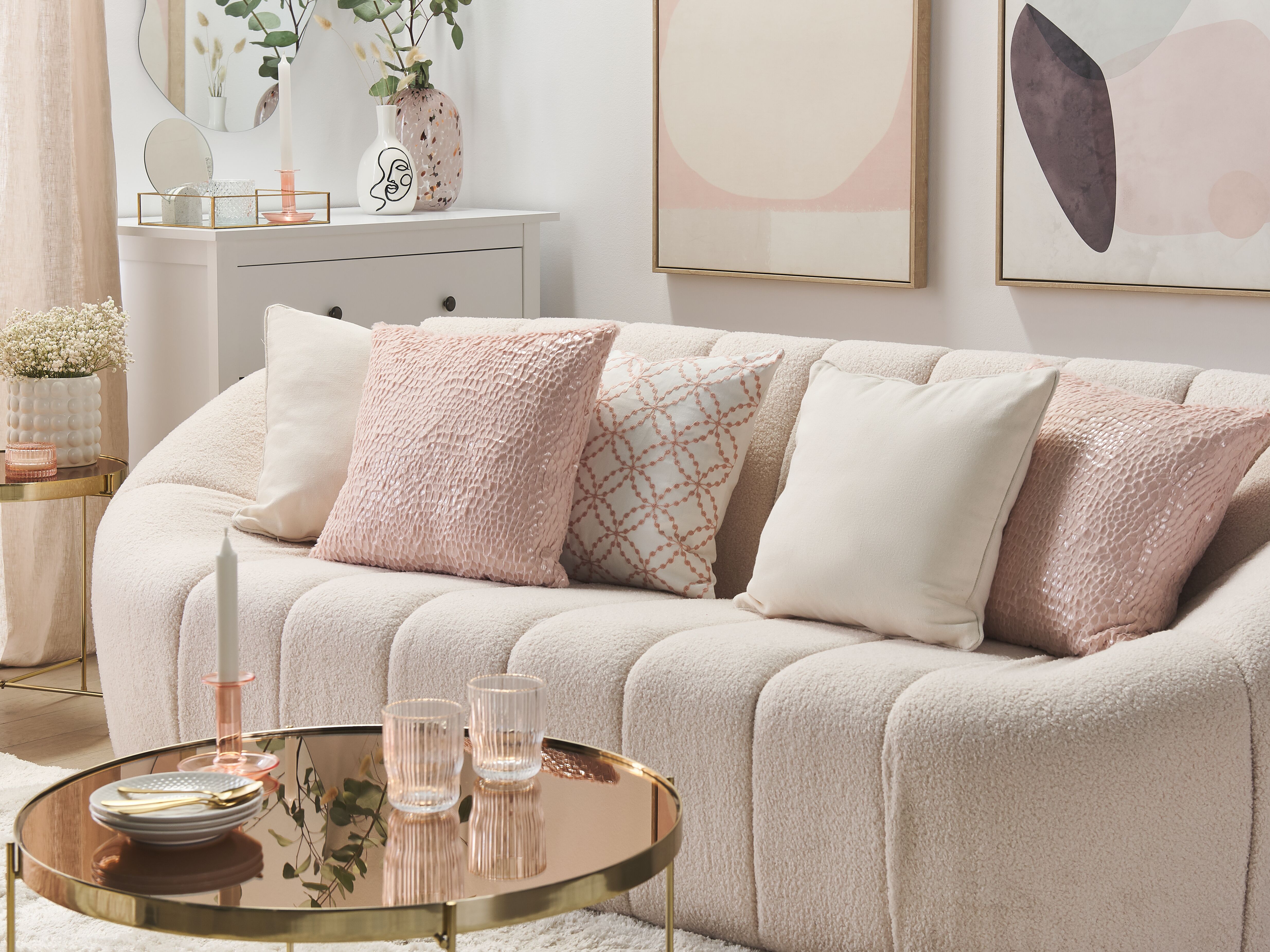 Set of 2 Decorative Cushions PEONY 45 x 45 cm Pink Solid