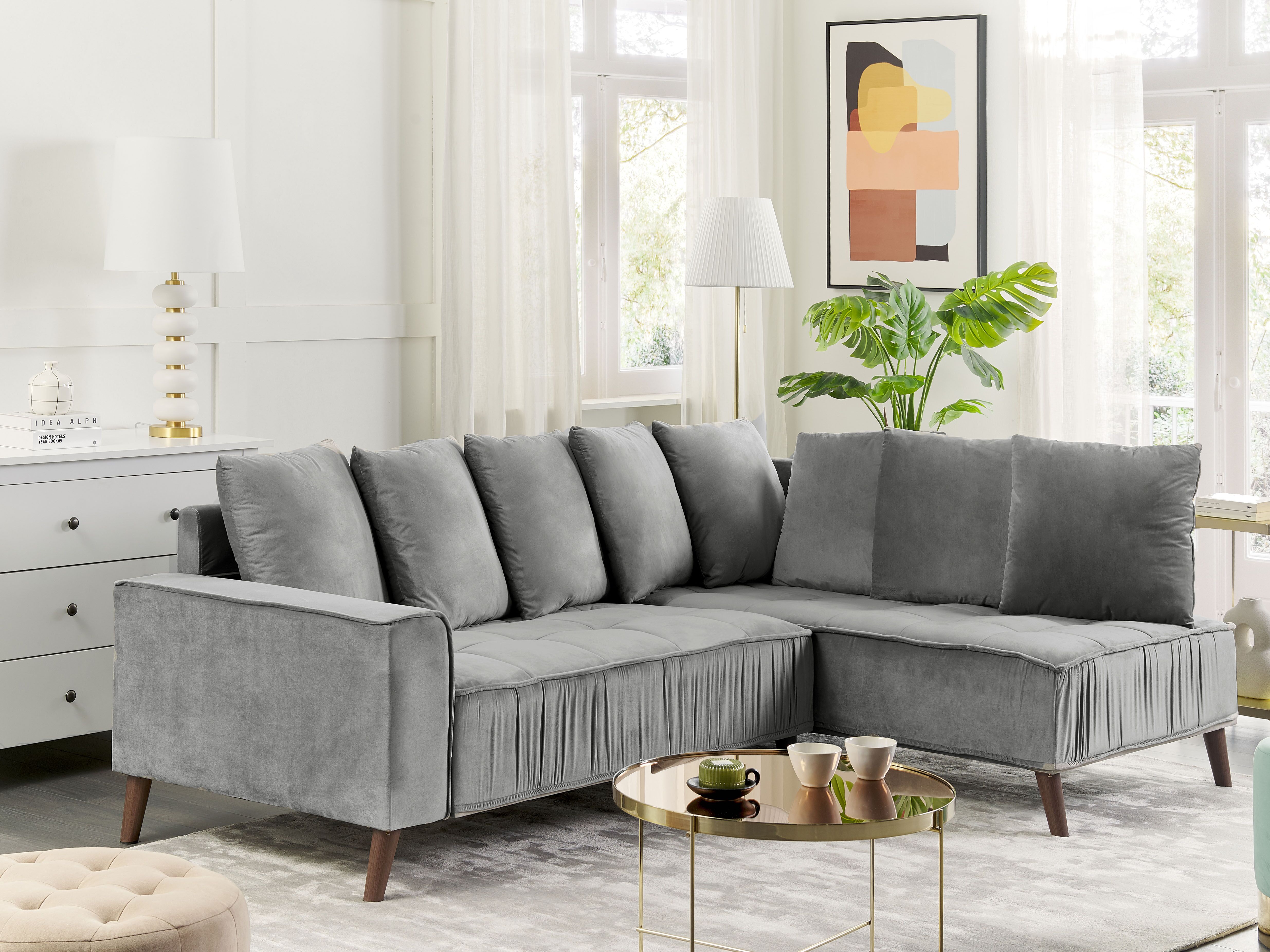 Corner Sofa 3 Seater GRENA Velvet Light Grey Left Hand