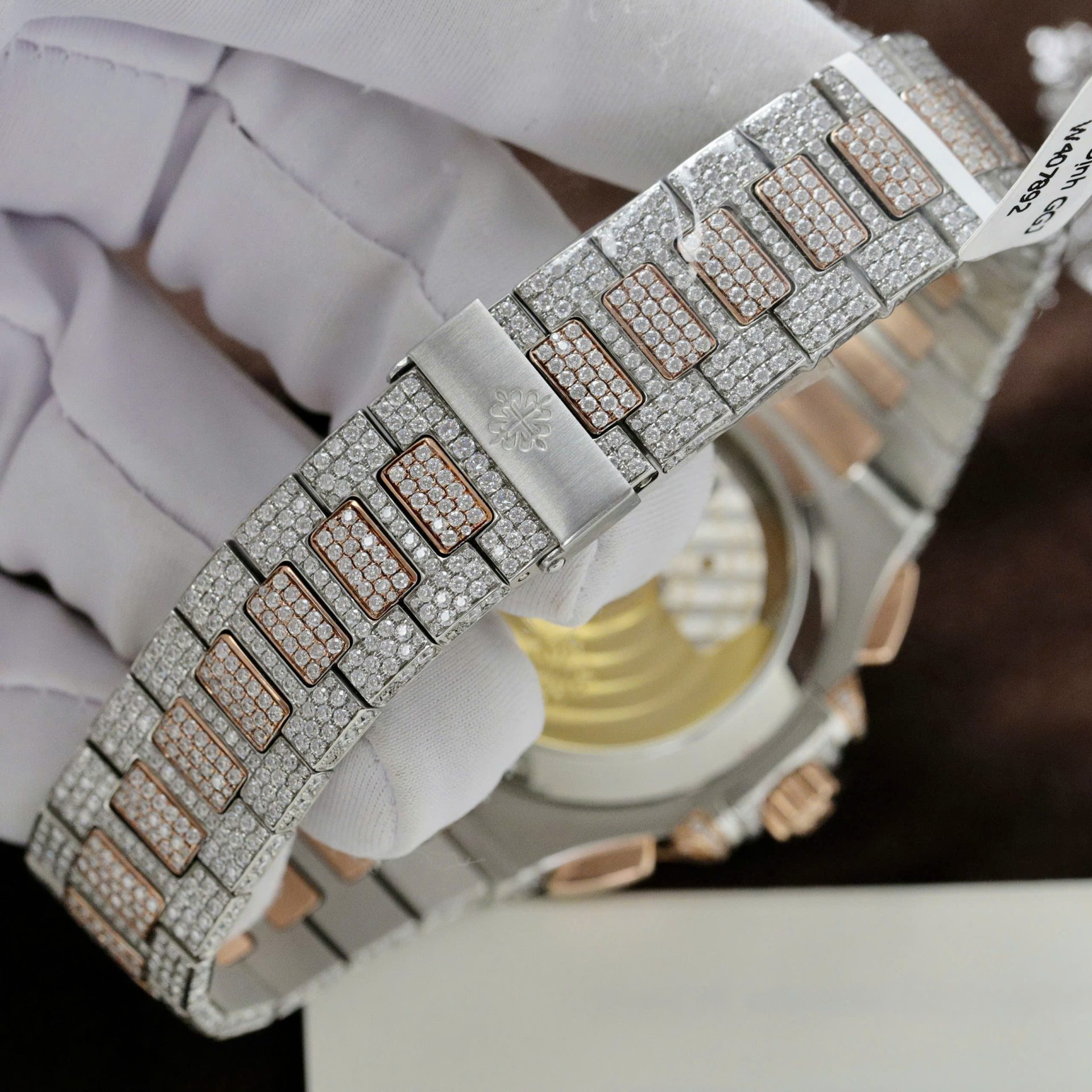Patek Philippe Nautilus 5980 Replica Watch 18K Gold Wrapped + Diamonds Moissanite Custom 40.5mm - Top club