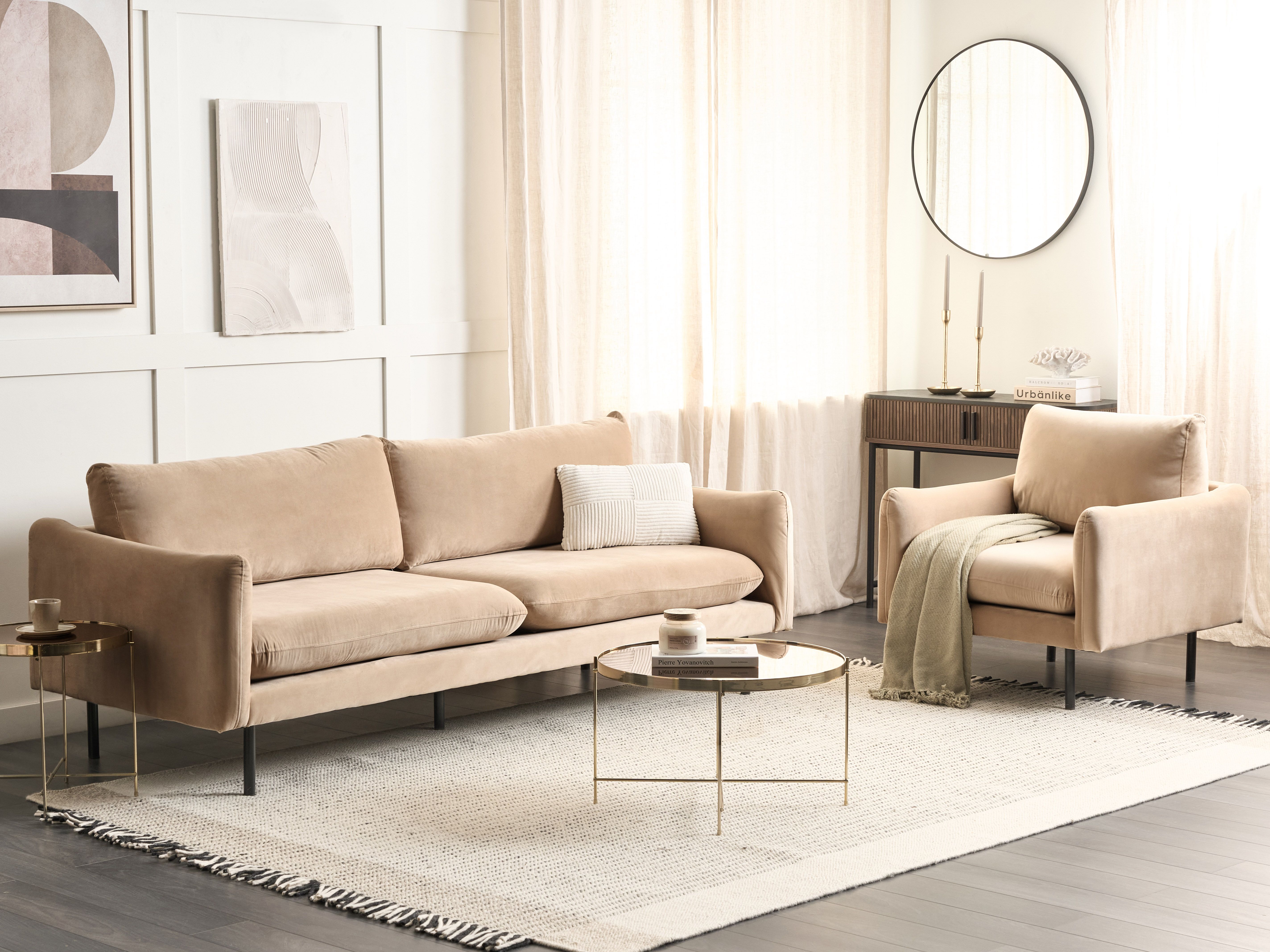 Living Room Set 4 Seater VINTERBRO Velvet Beige