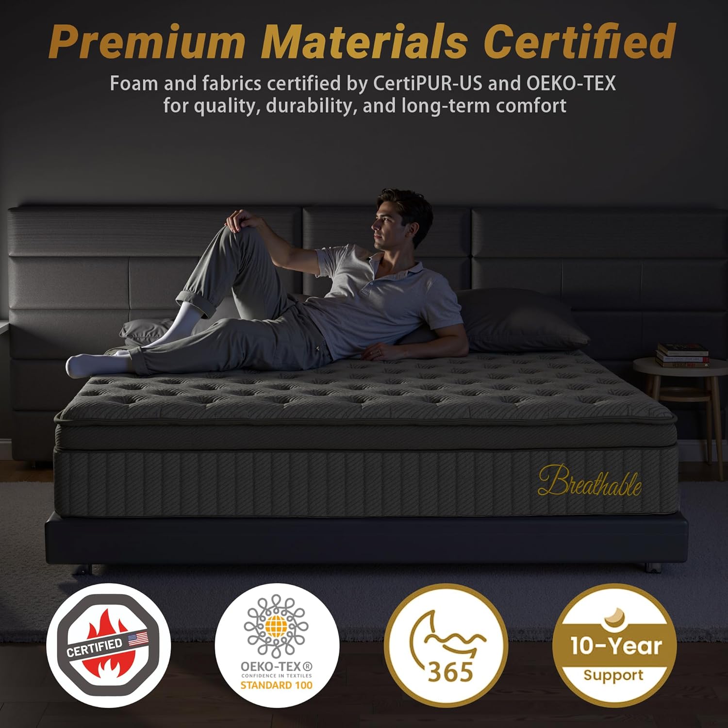 14″ King Hybrid Mattress – Cooler, Quieter & Deeper Comfort, Airflow Foam + Pocket Coils, 2″+ Plush Cushion, Heavy-Duty Support, CertiPUR-US, Fiberglass-Free, Mattress in a Box