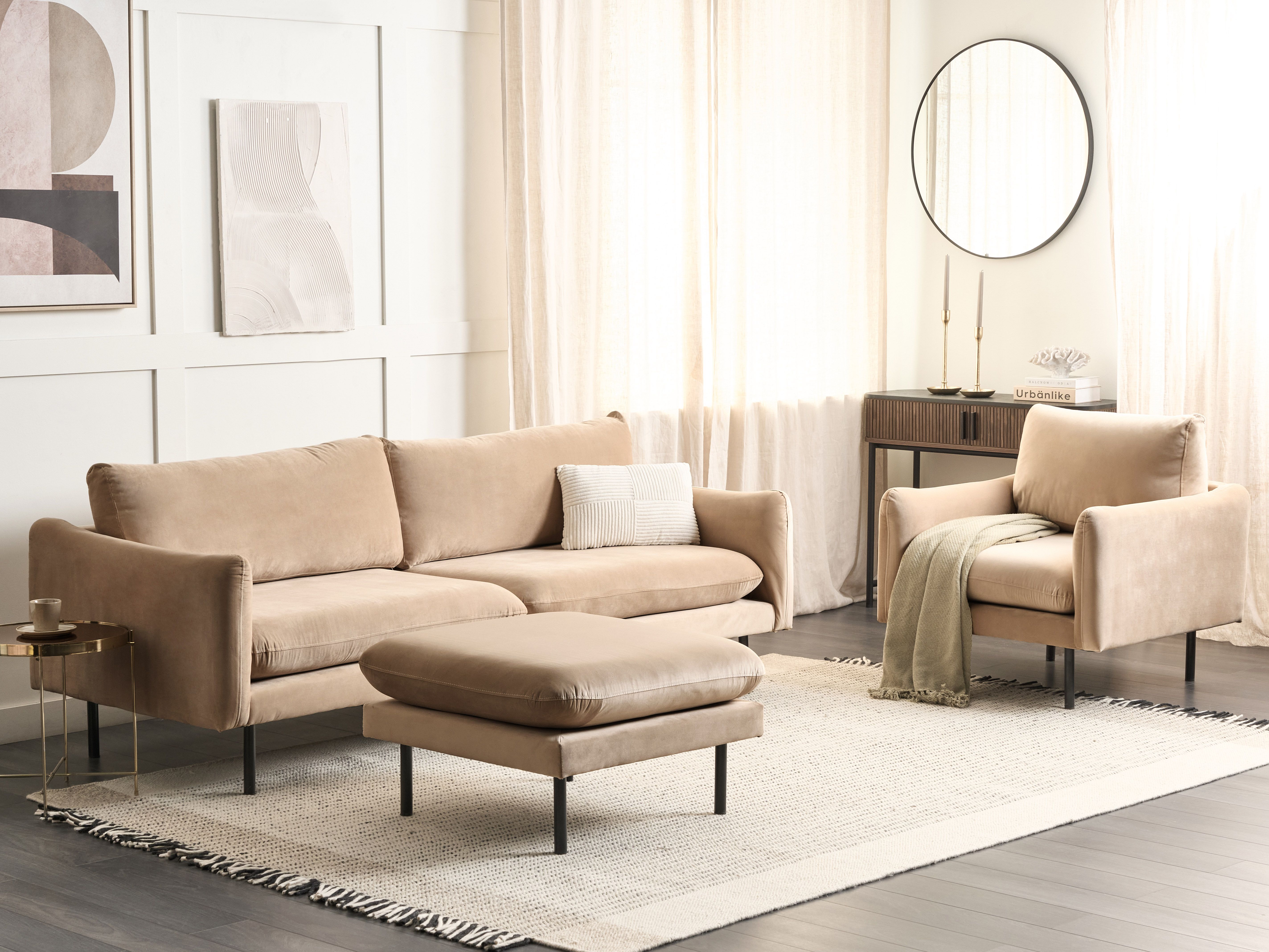 Living Room Set 5 Seater VINTERBRO Velvet Beige with Ottoman