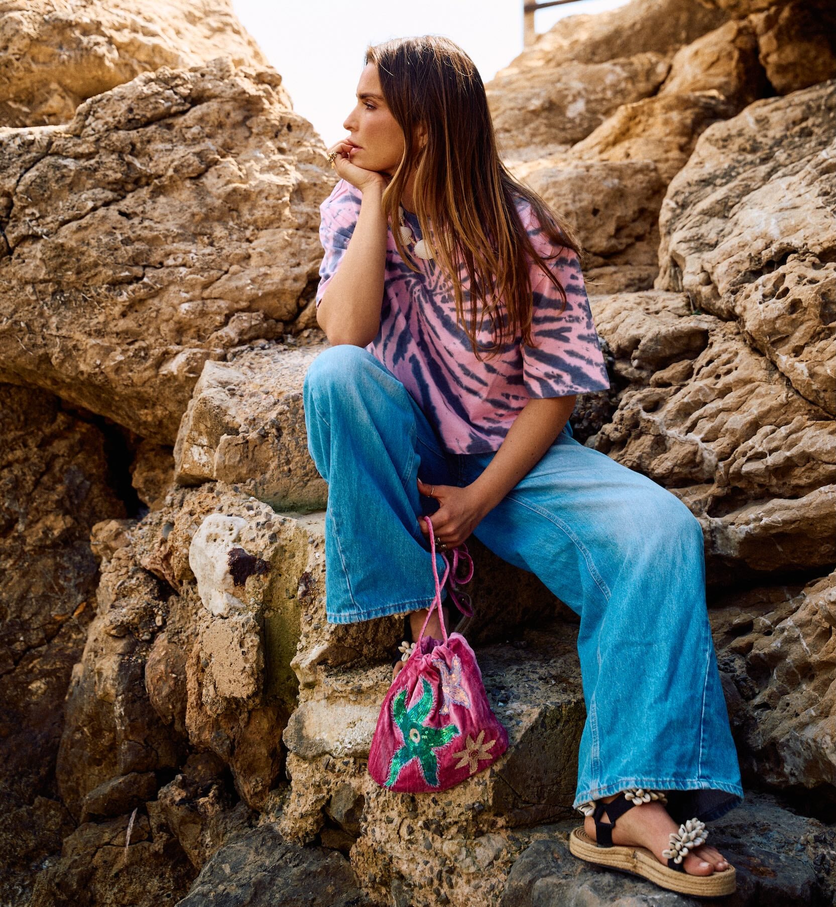 Rose Stella Marina Beaded Bag
