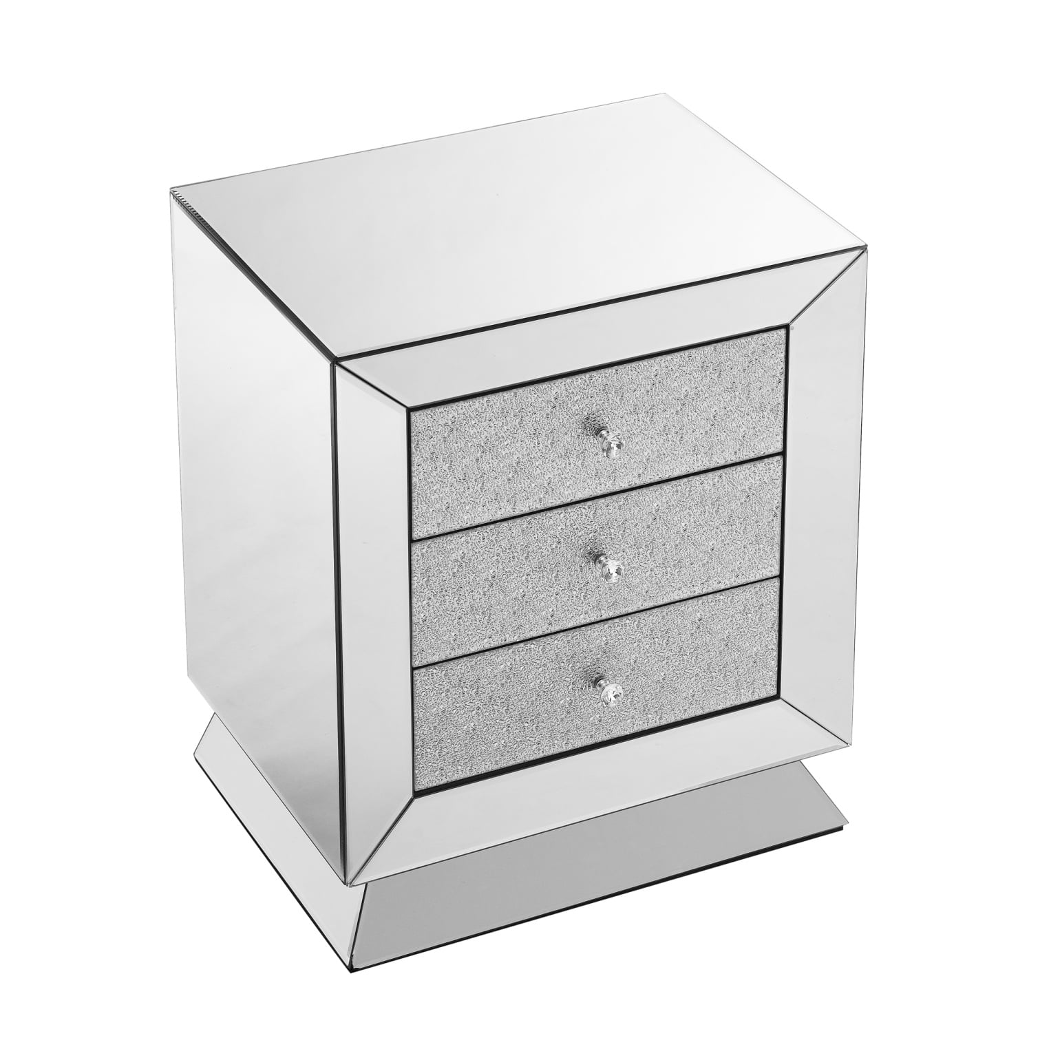 Elegant Mirrored Three-Drawer Cabinet with Diamond-Cut Glass Inlay Drawers, Space-Saving Storage Solution for Living Room, Bedroom, Entryway, Hallway or Sofa Side - Image 8