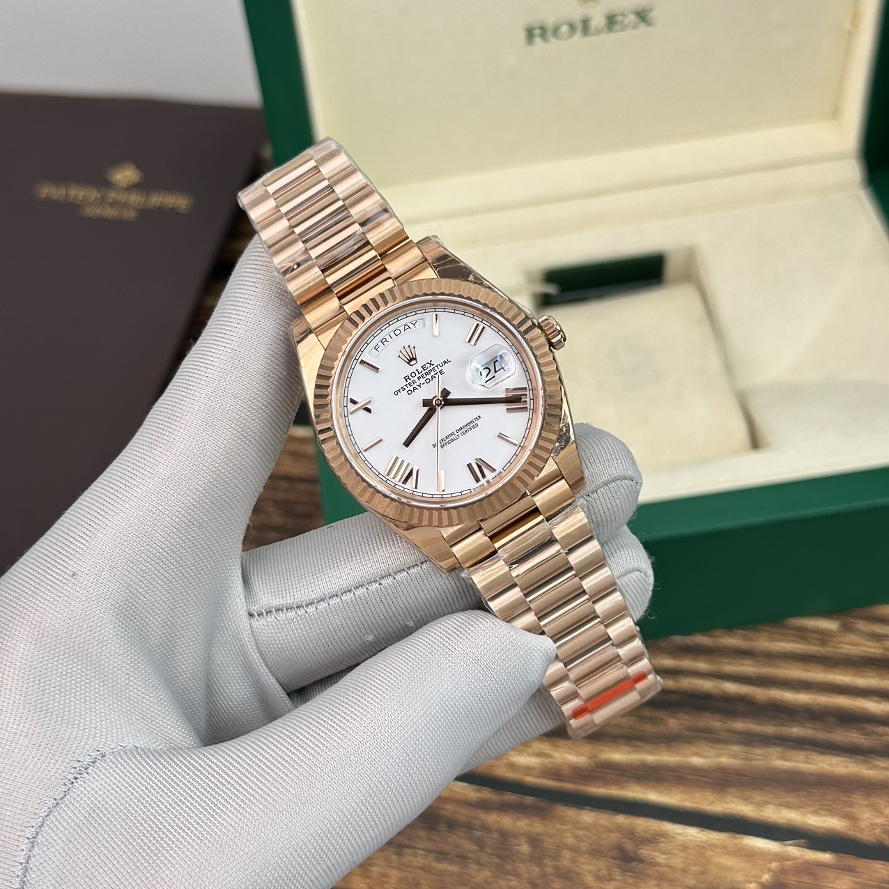 Rolex Replica 1:1 Watch Day-Date Rose Gold White Dial EW Factory 40mm - Elite Watch Atelier