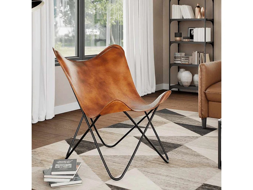 Chaise papillon Marron Cuir véritable 74x66x90 cm SHL4584