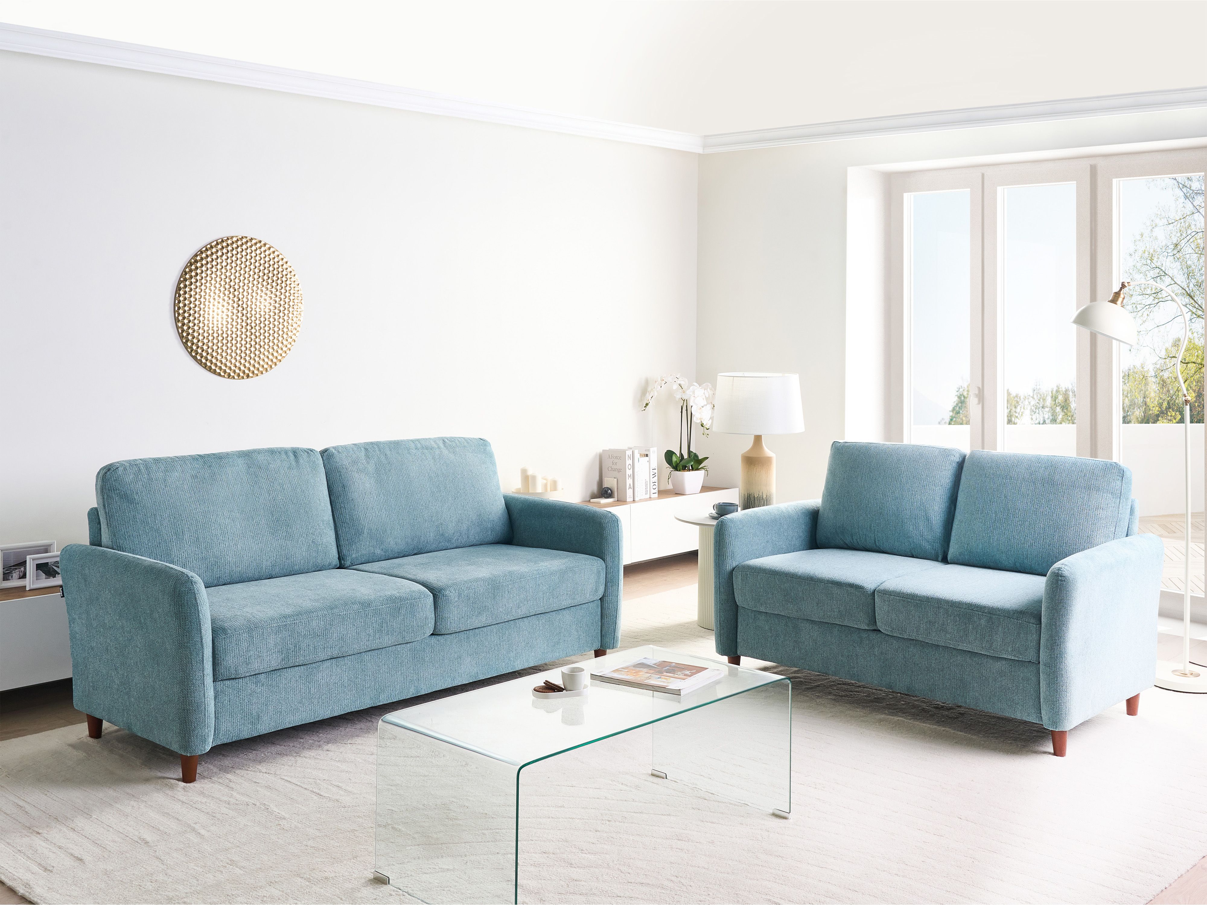 Living Room Set 5 Seater MARE Fabric Blue with Storage