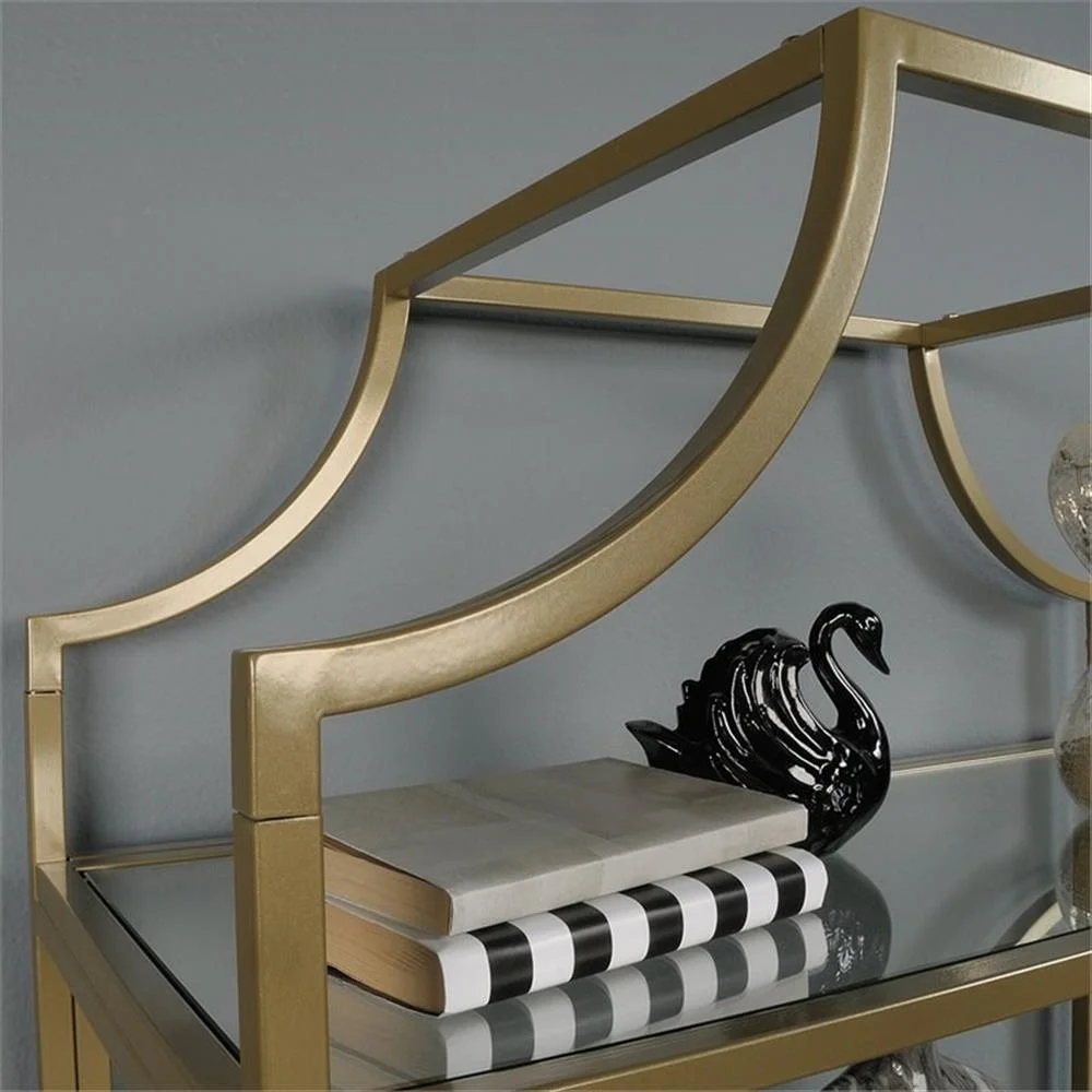 Pemberly Row 5-Shelf Modern Metal Bookcase in Gold Satin/Faux Deco Stone - Image 28