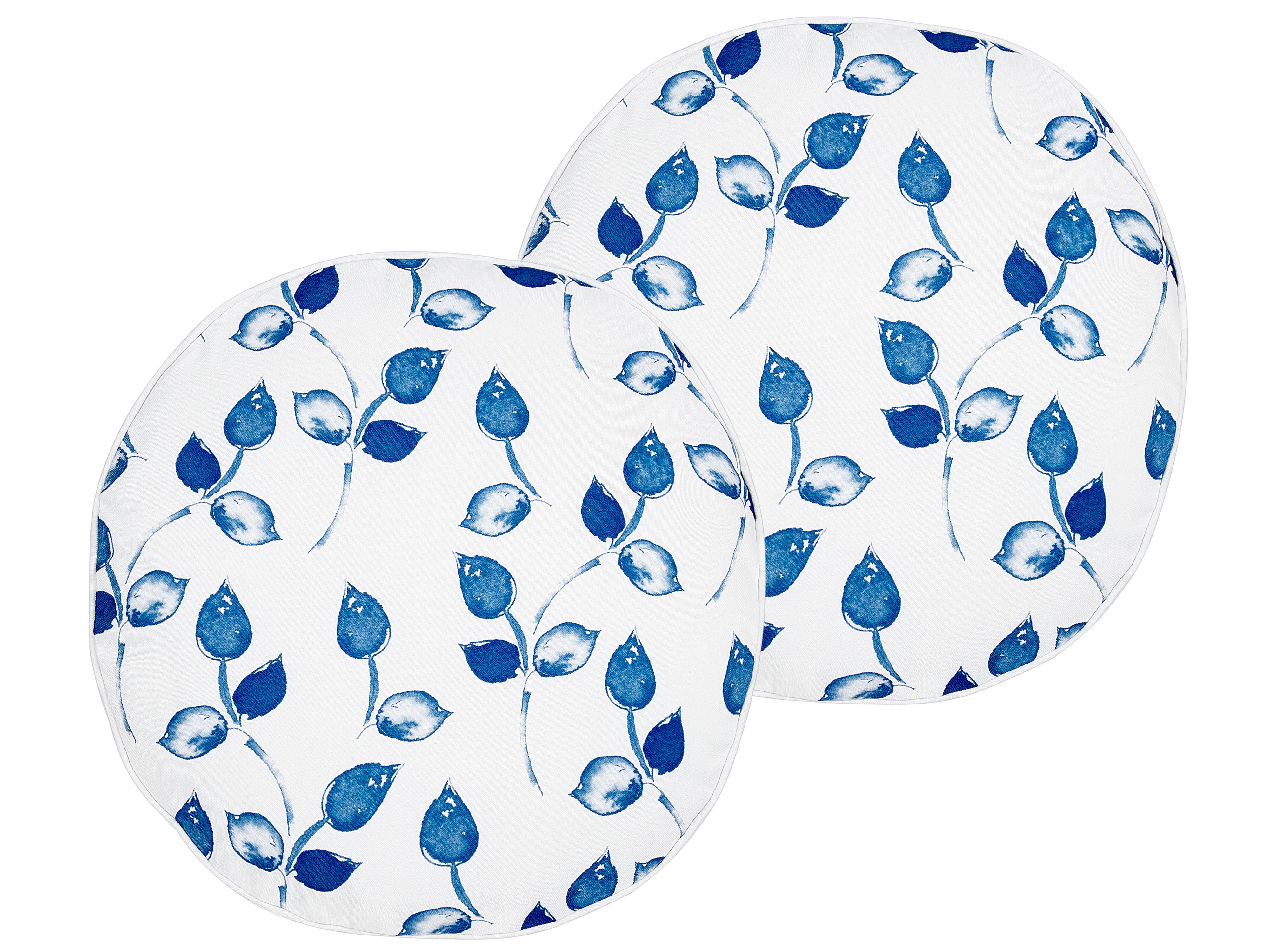 Set of 2 Outdoor Cushions TORBORA Plant Pattern 40 x 40 cm White Blue