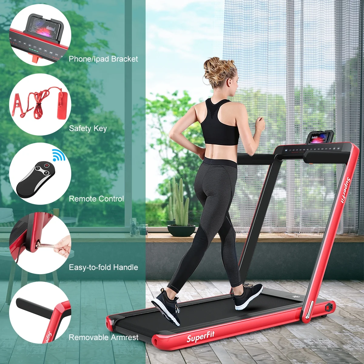 Gymax 2 in 1 Folding Treadmill 2.25HP Running Machine w/ Dual Display APP Control Black - Image 31