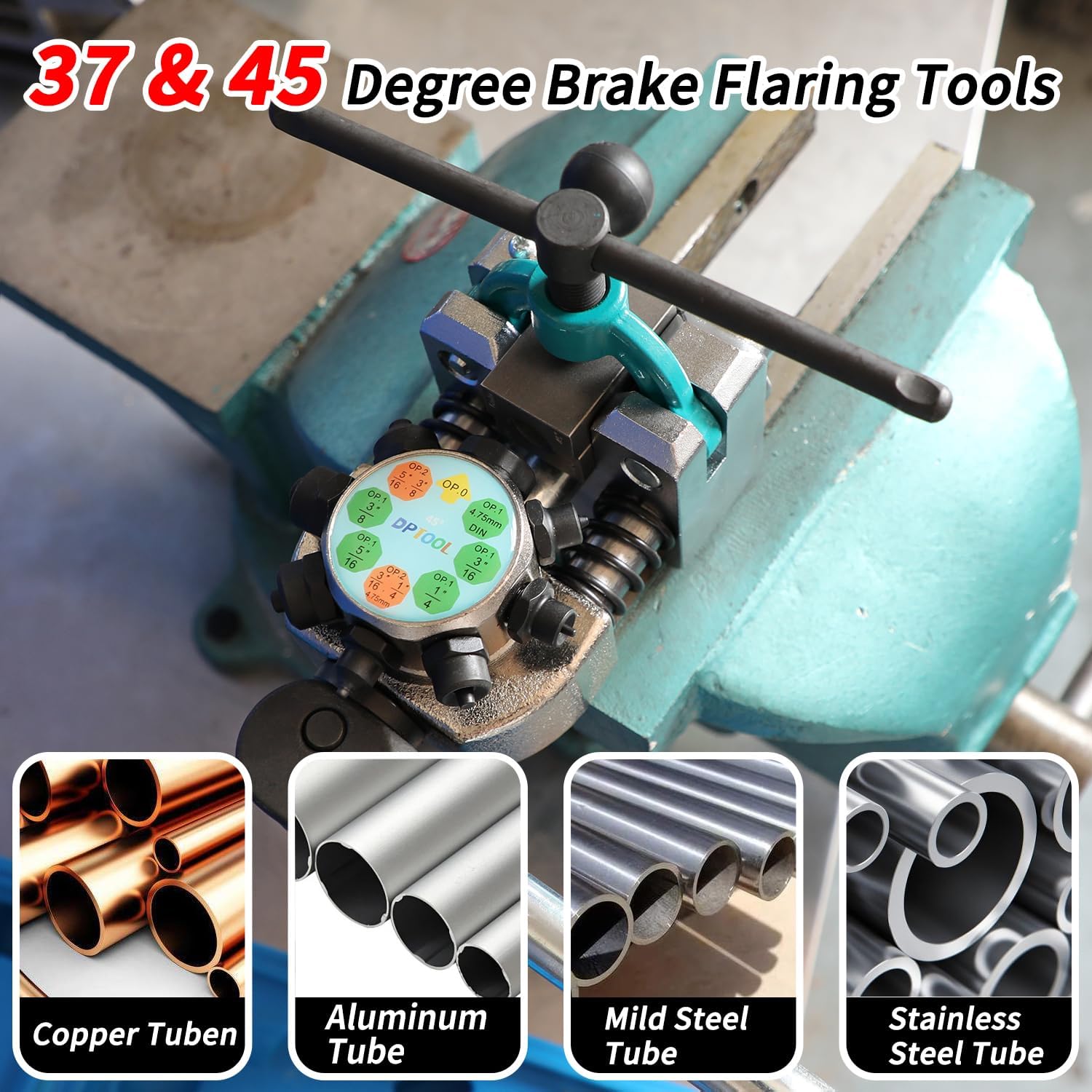 DPTOOL Brake Line Flaring Tool Kit, 45 and 37 Degree Single, Double and Bubble Flares, Brake Line and Tubing Flaring Tool for 3/16