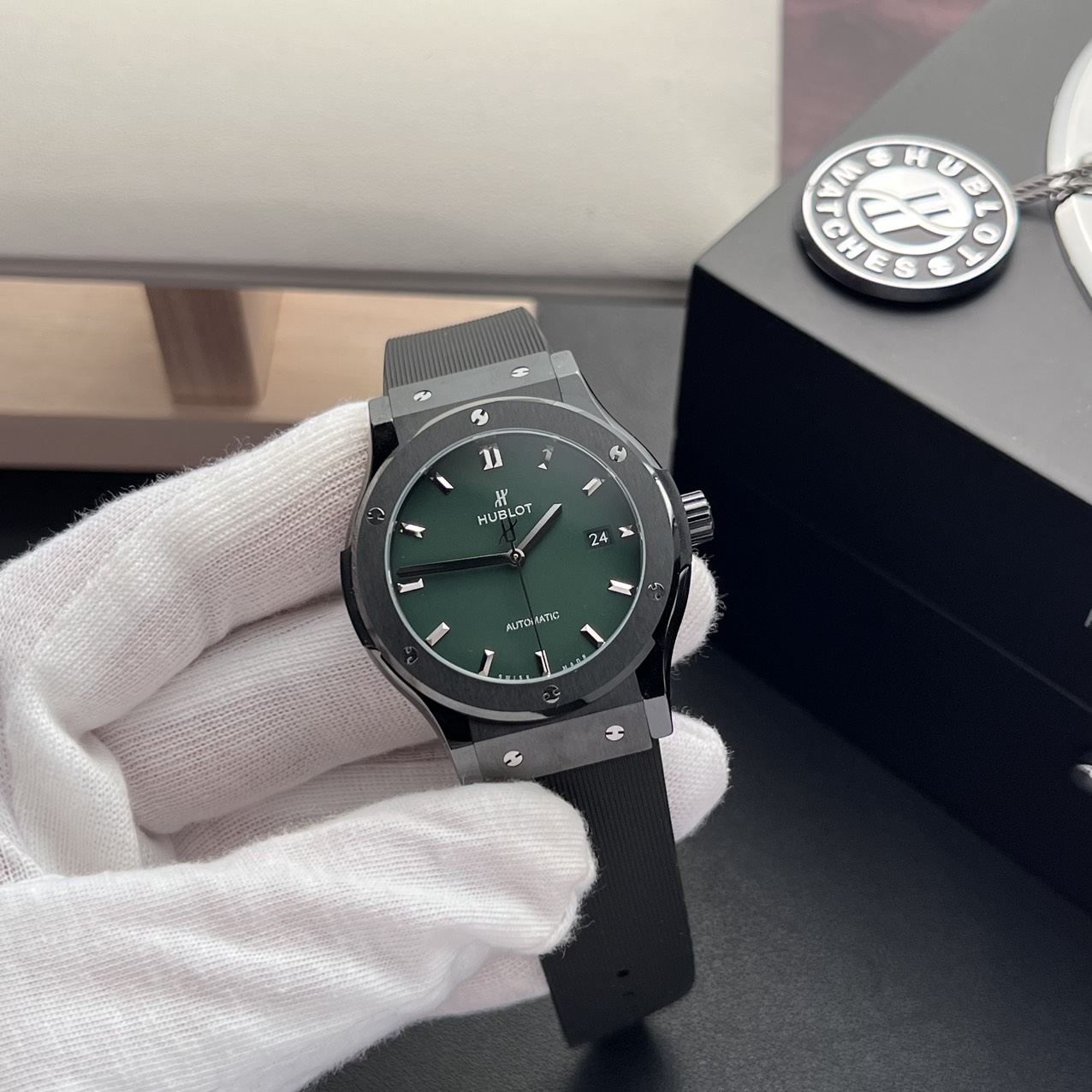 Hublot Replica 11 Watch Classic Fusion Ceramic Green Dial Rubber Strap JJZ 42mm - Elite Watch Atelier