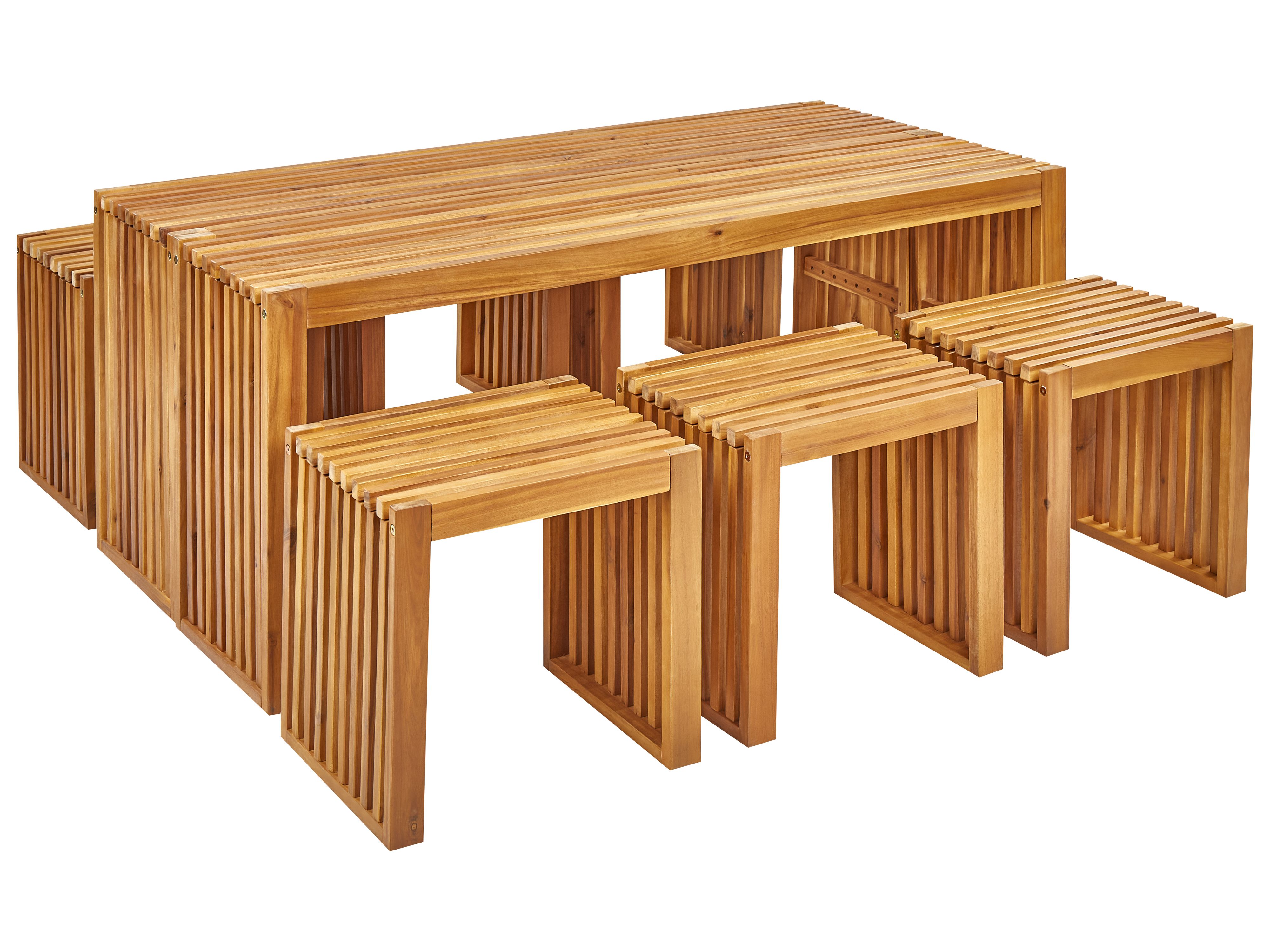 Garden Dining Set with Benches and Stools 6 Seater BELLANO Acacia Wood Brown