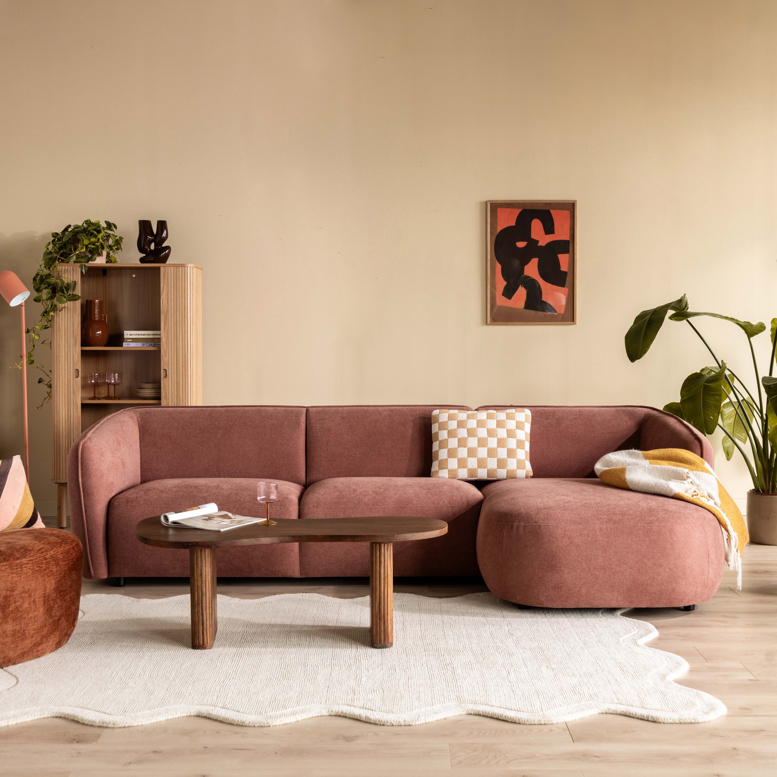Blokker Soft Hoekbank met Chaise Longue Rechts - Micro Chenille - Oud