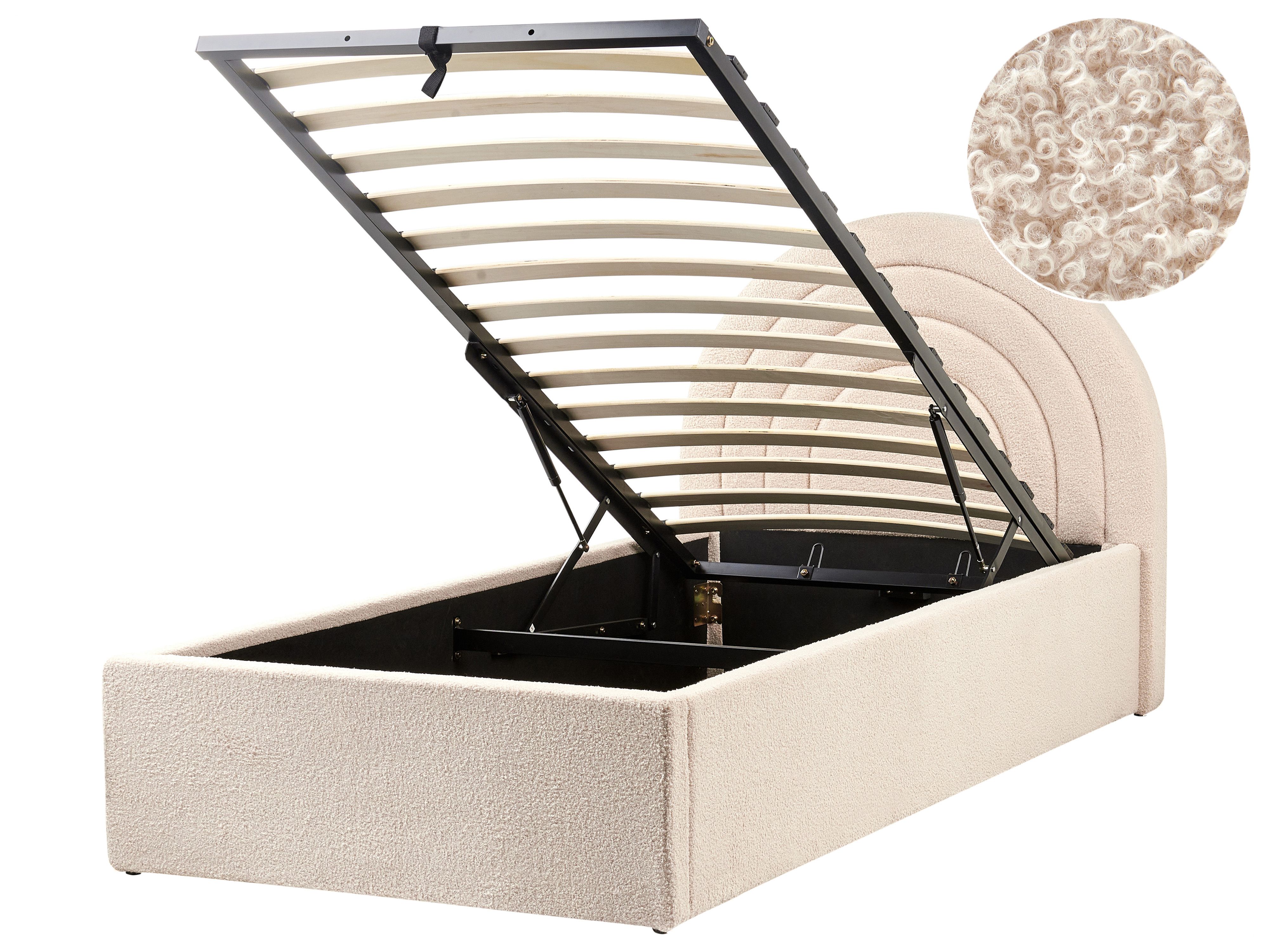 Kids Ottoman Bed Boucle ANET 90 x 200 cm (EU Single) Beige