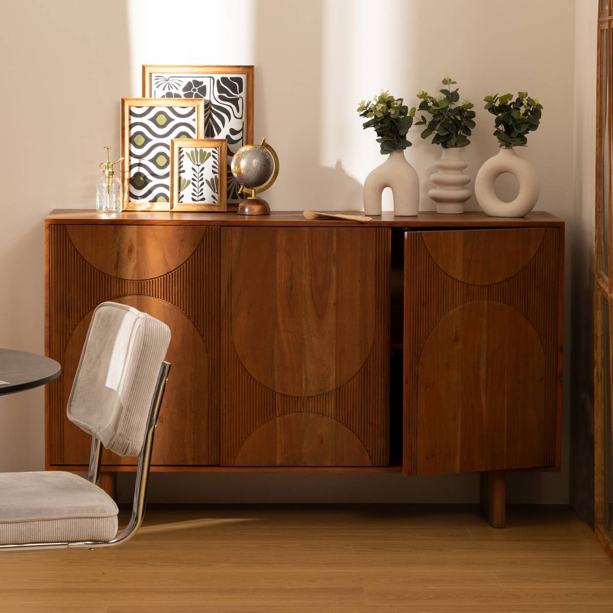 3-door buffet "Nanda" Acacia, Brown, 150x90.5 cm