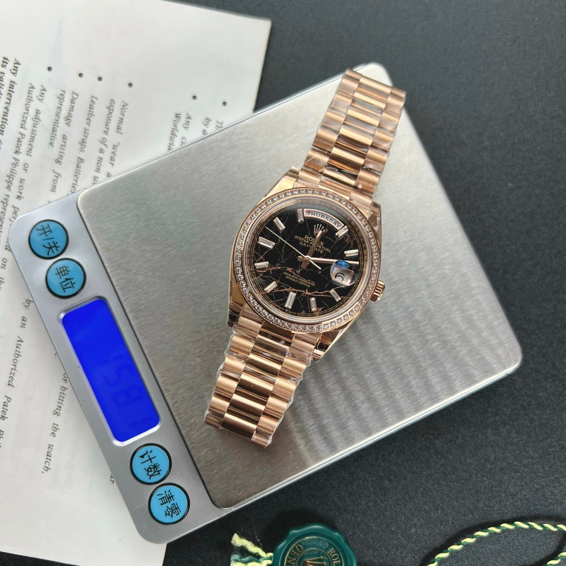 Rolex Replica Watch Day-Date Gold Wrapped Moissanite Diamonds Eisenkiesel Dial GS Factory 40mm - Elite Watch Atelier