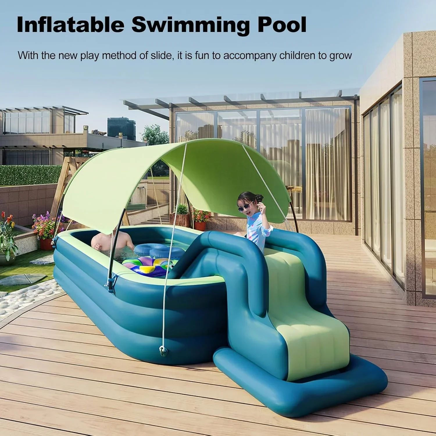 Ergocar Inflatable Swimming Pool With Water Slide And Awning - 2.1 Meters, Three Layers - Image 5 Ergocar Inflatable Swimming Pool With Water Slide And Awning - 2.1 Meters, Three Layers - Image 5