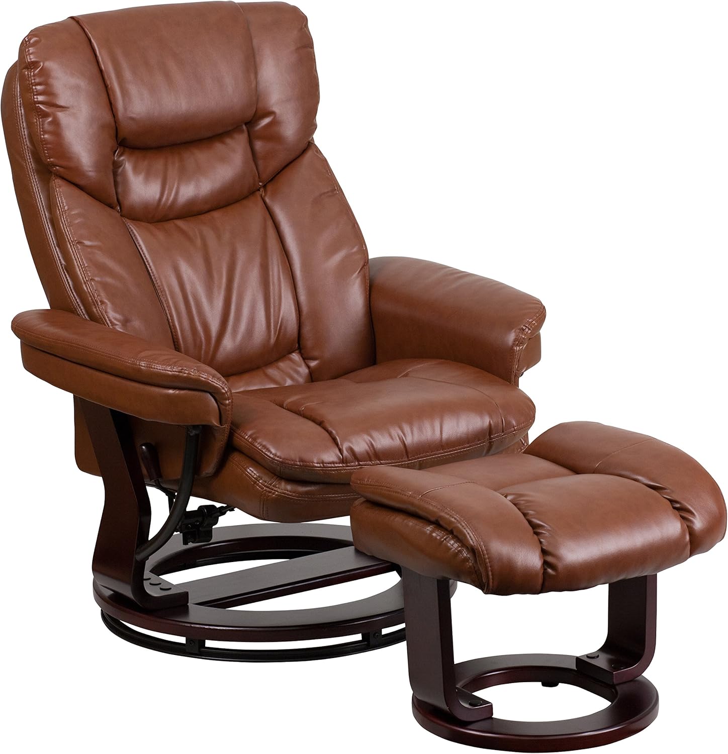 Flash Furniture Allie LeatherSoft Upholstered Recliner with Ottoman Footrest, Padded Swiveling Recliner Chair and Ottoman Set