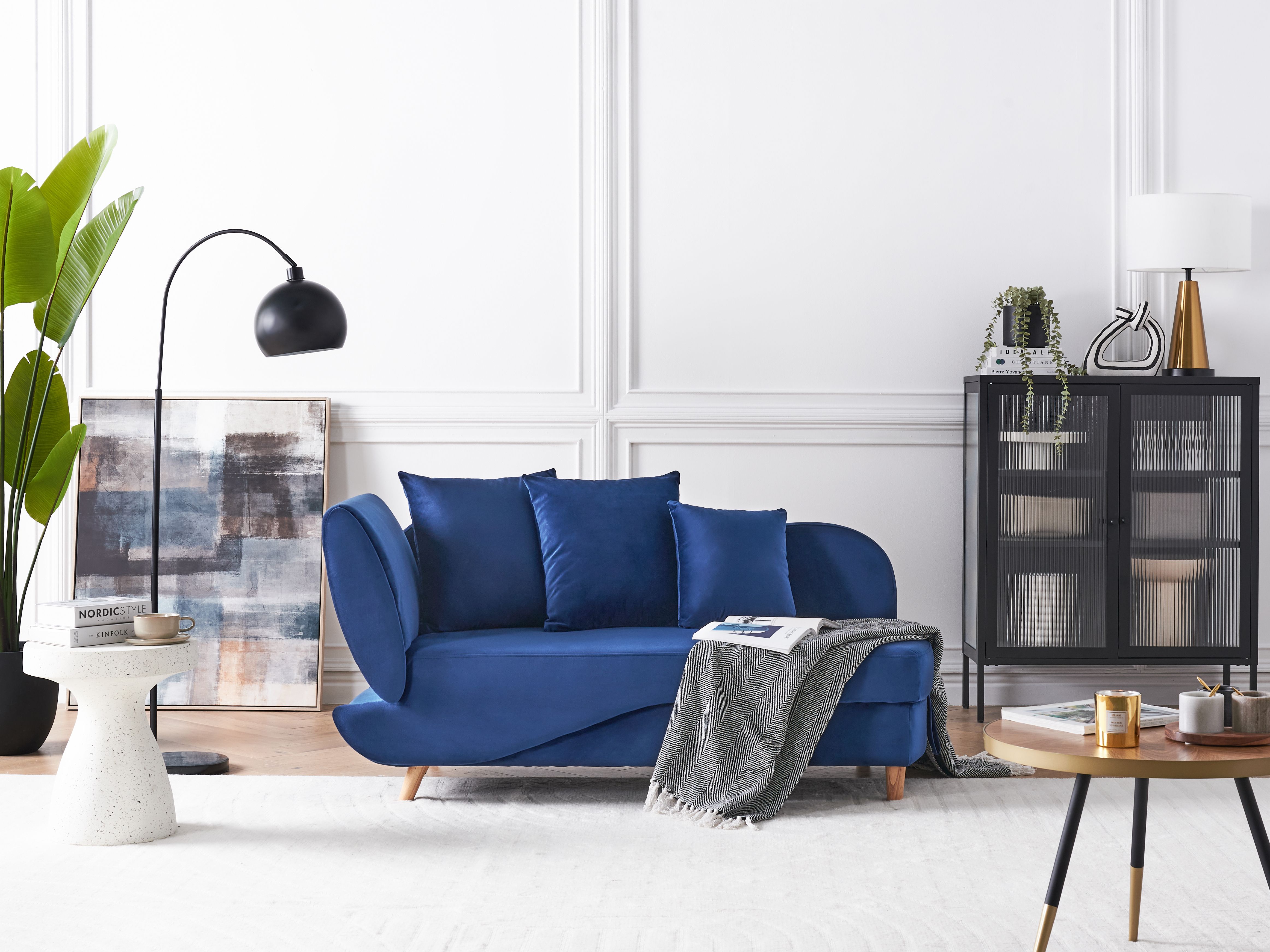 Left-Hand Chaise Lounge MERI Velvet Navy Blue with Storage