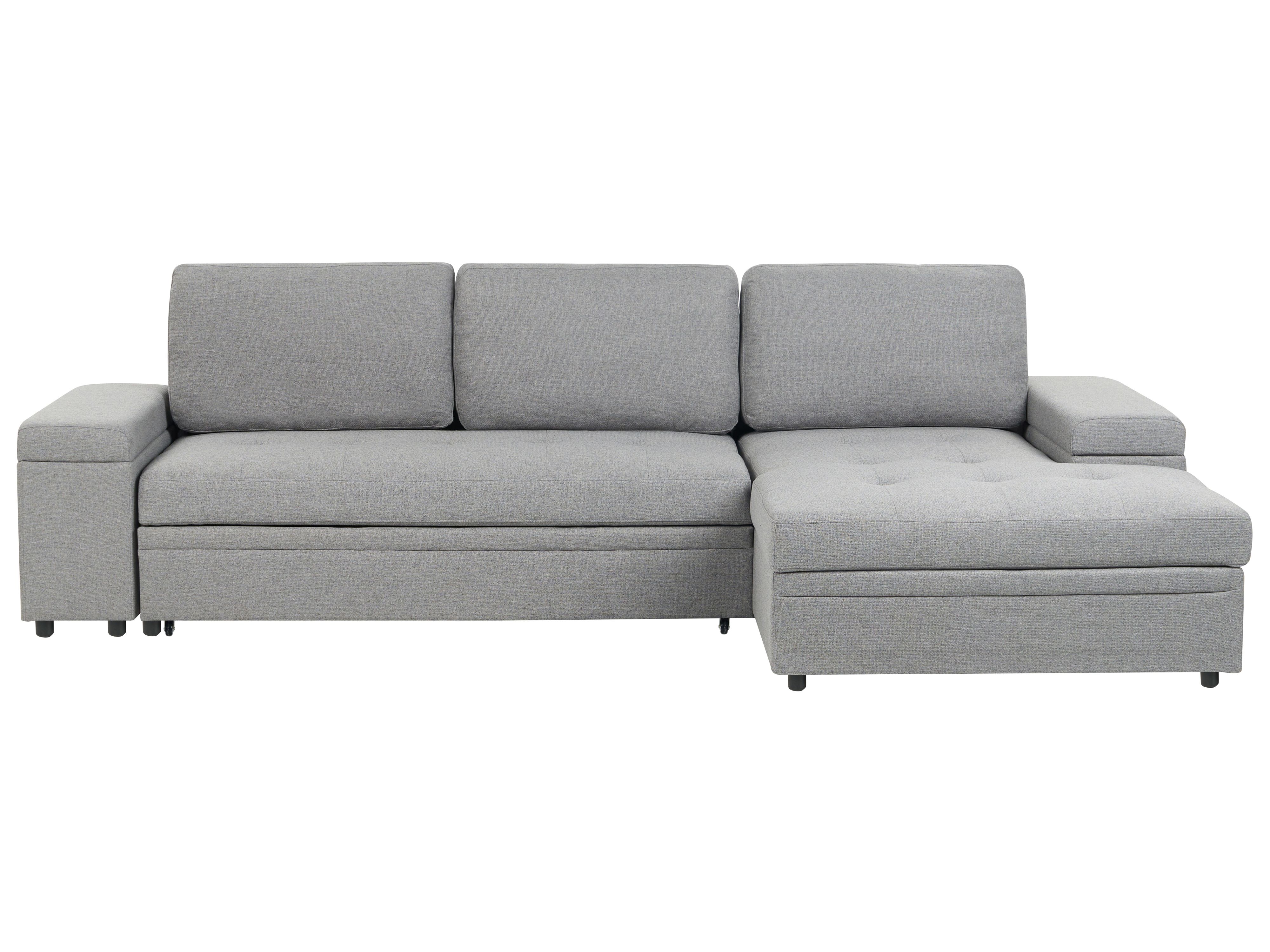 Corner Sofa Bed 3 Seater HRISEY Faux Linen Grey with Storage Left Hand