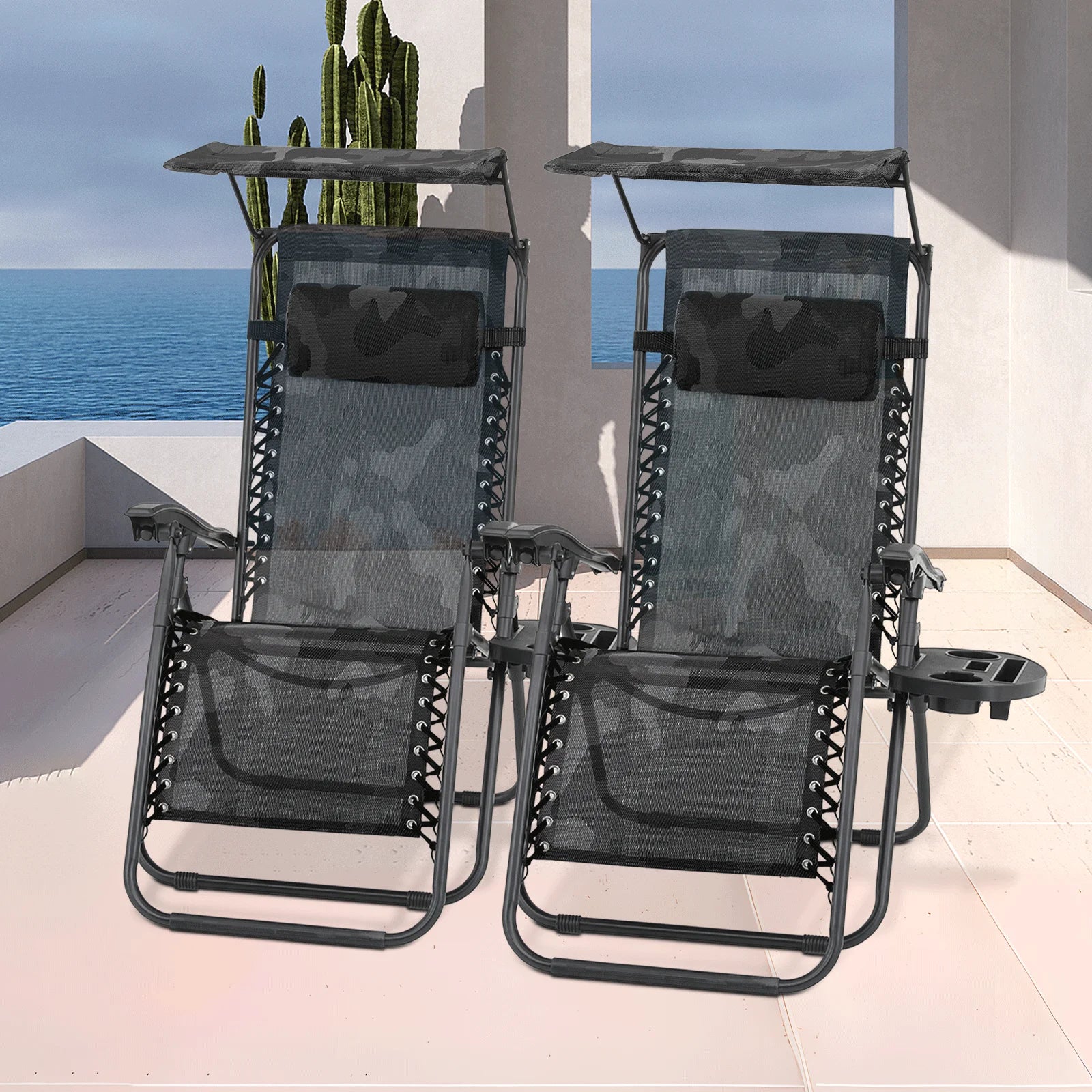 MoNiBloom Zero Gravity Reclining Chairs Set Of 2 With Canopy Shade And Headrest, Black - 330 lbs - Image 65 MoNiBloom Zero Gravity Reclining Chairs Set Of 2 With Canopy Shade And Headrest, Black - 330 lbs - Image 65