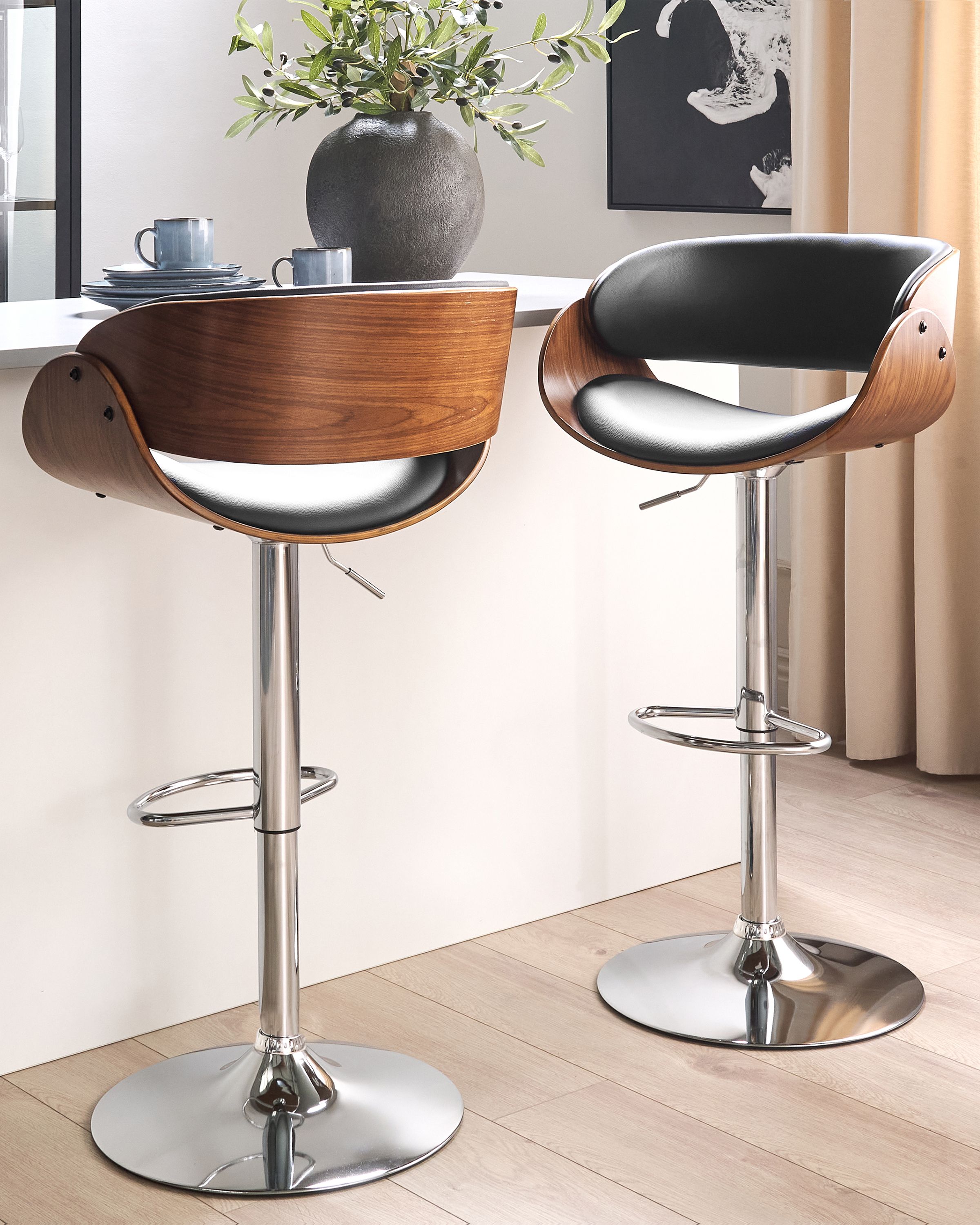 Set of 2 Bar Chairs BAKU Faux Leather Swivel Black