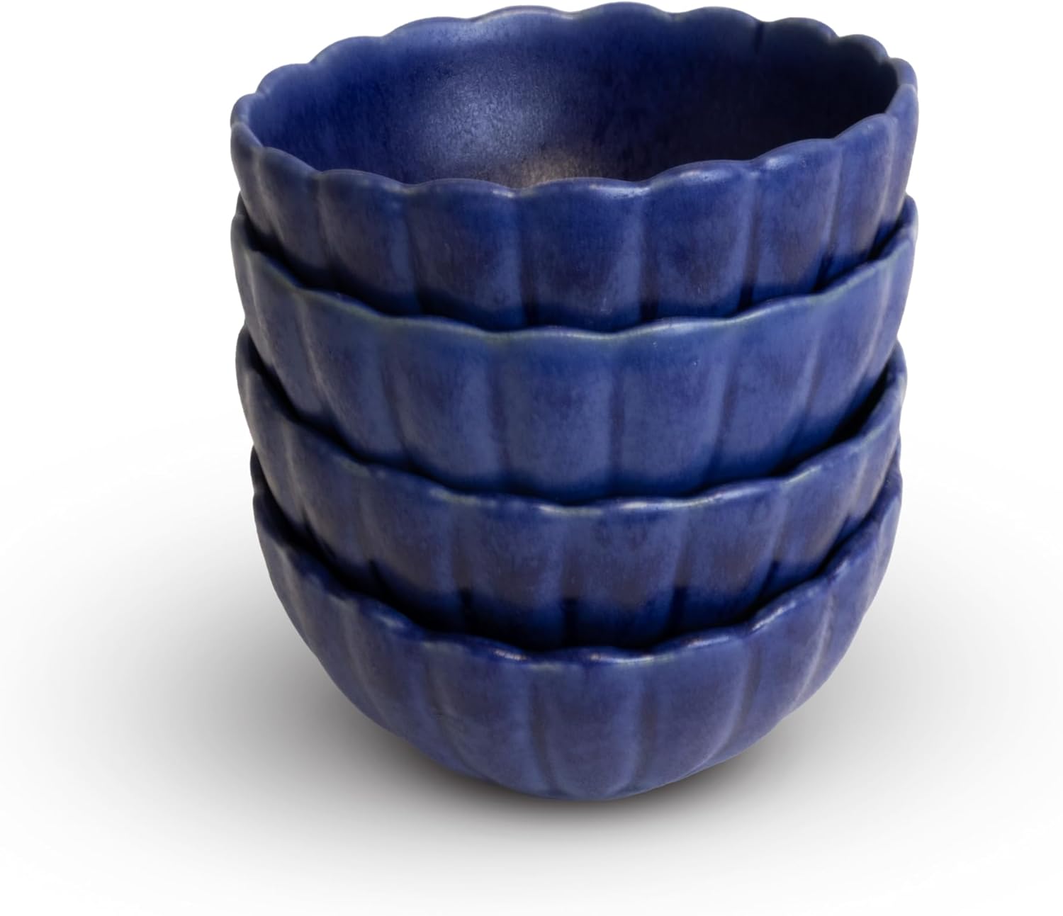 LEMIEUX ET CIE Dhalia 4-Piece Bowl Set Stoneware, Bowls, Dishwasher and Microwave Safe, Dish Set for 4, Blue