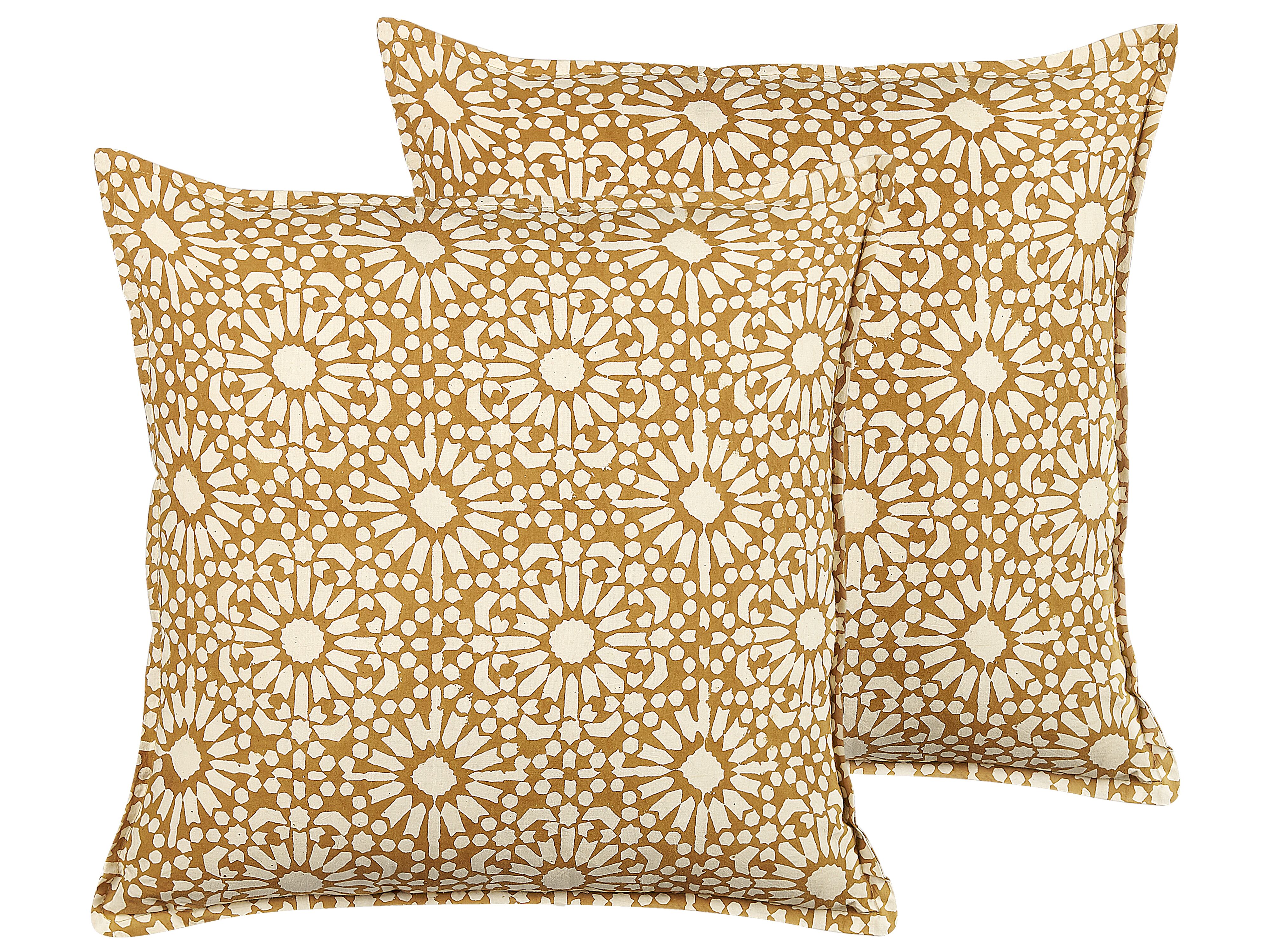 Set of 2 Decorative Cushions CEIBA Cotton 45 x 45 cm Beige Geometric Pattern
