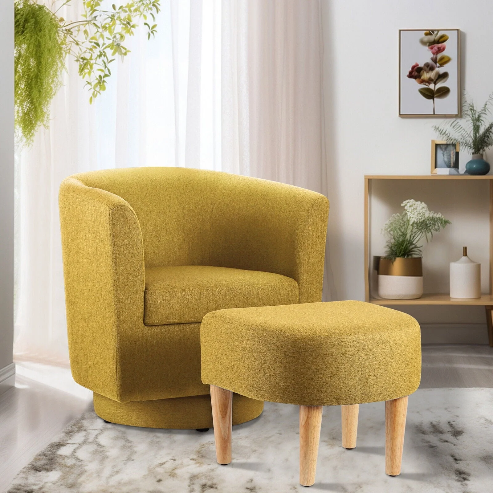 Dazone Swivel Armchair & Ottoman Set, Modern Accent Upholstered Single Sofa Chair With Footstool, 360°Rotating Armchair and Footrest Set, Club Tub Chair for Living Room Bedroom Reading Room,Gray - Image 19