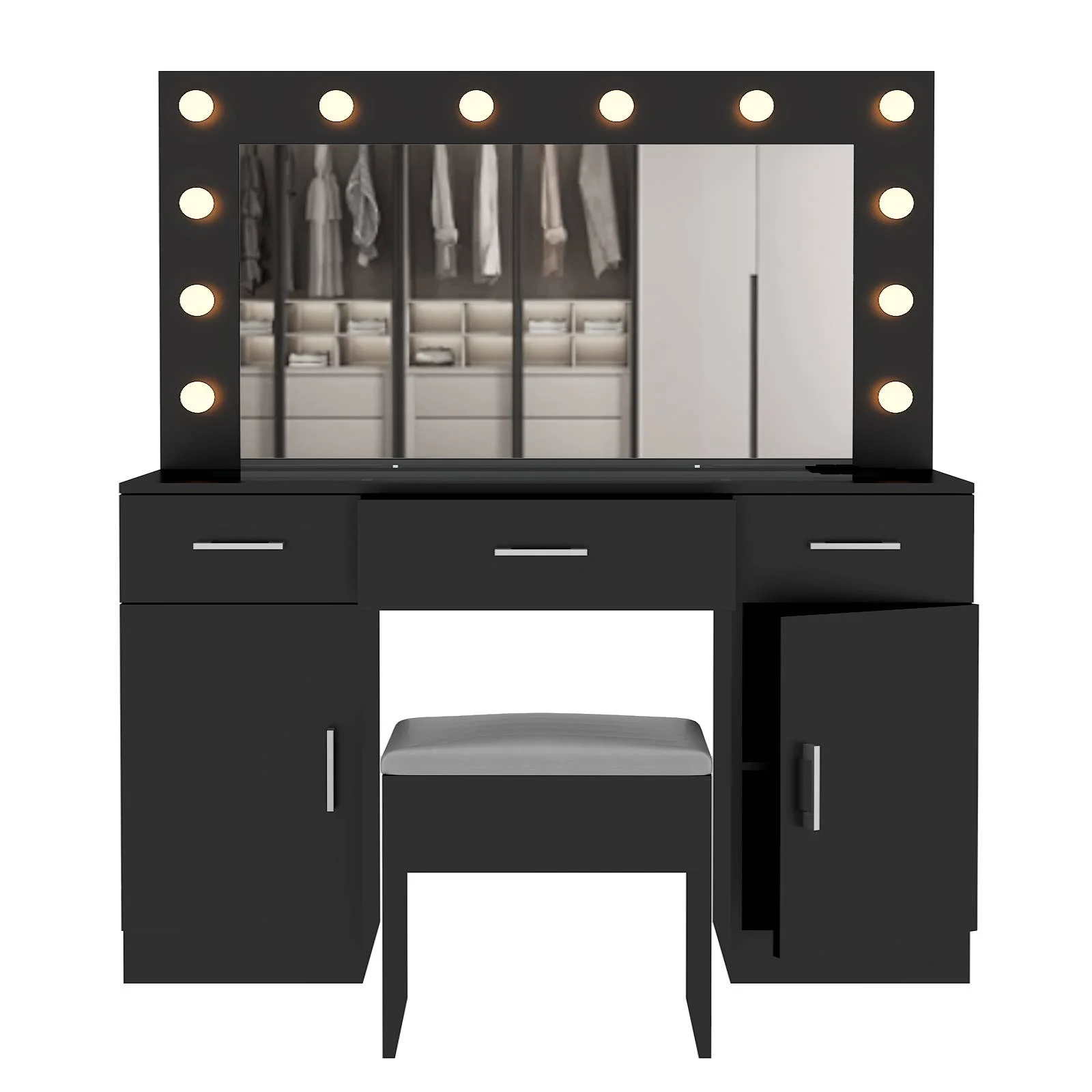 Ktaxon Large Makeup Vanity, Vanity Table Set w/ Visible Glass Top w/ Charging Station, White - Image 52