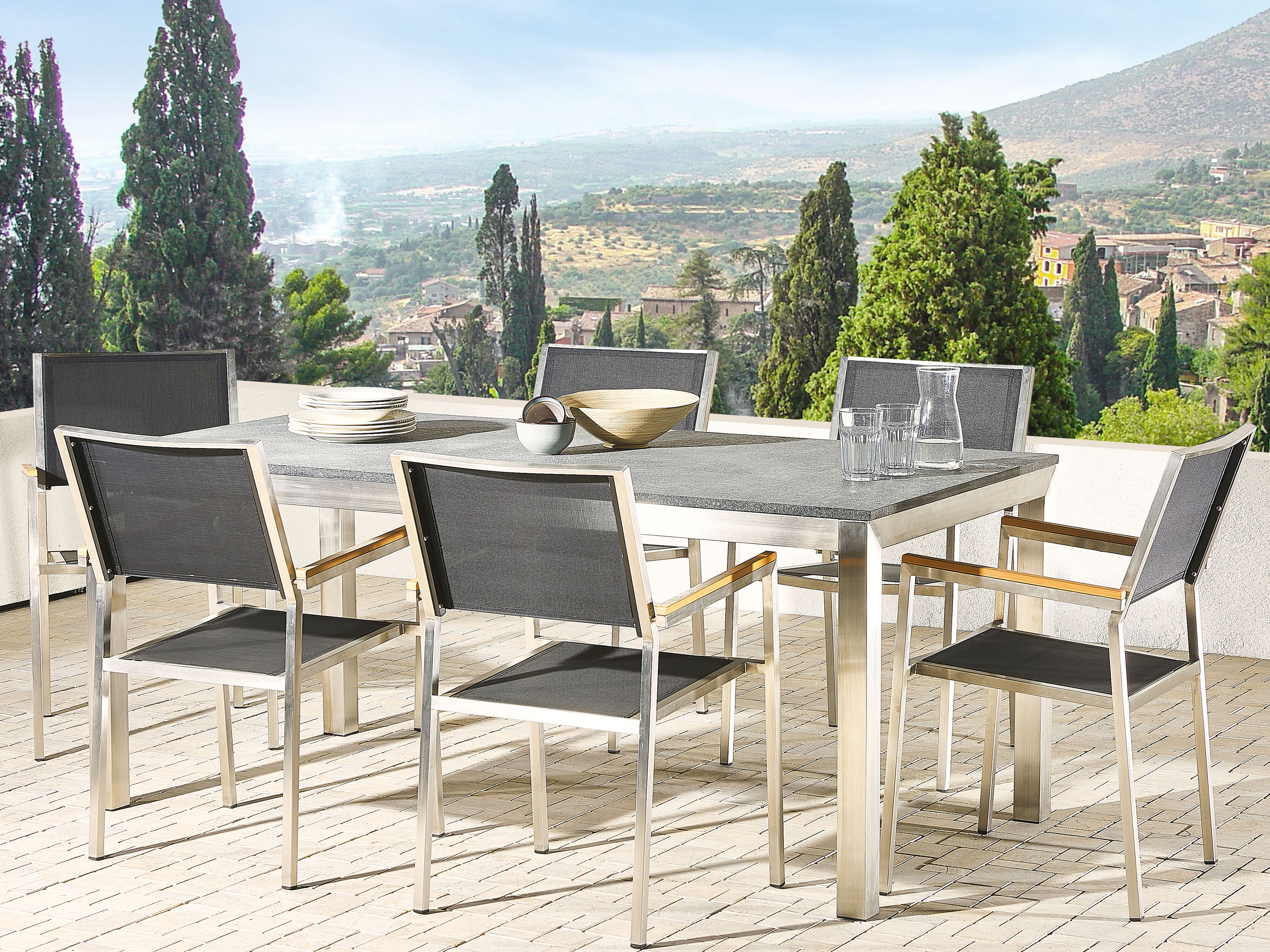 Garden Dining Table GROSSETO 180 cm 90 cm Flamed Granite Graphite Grey