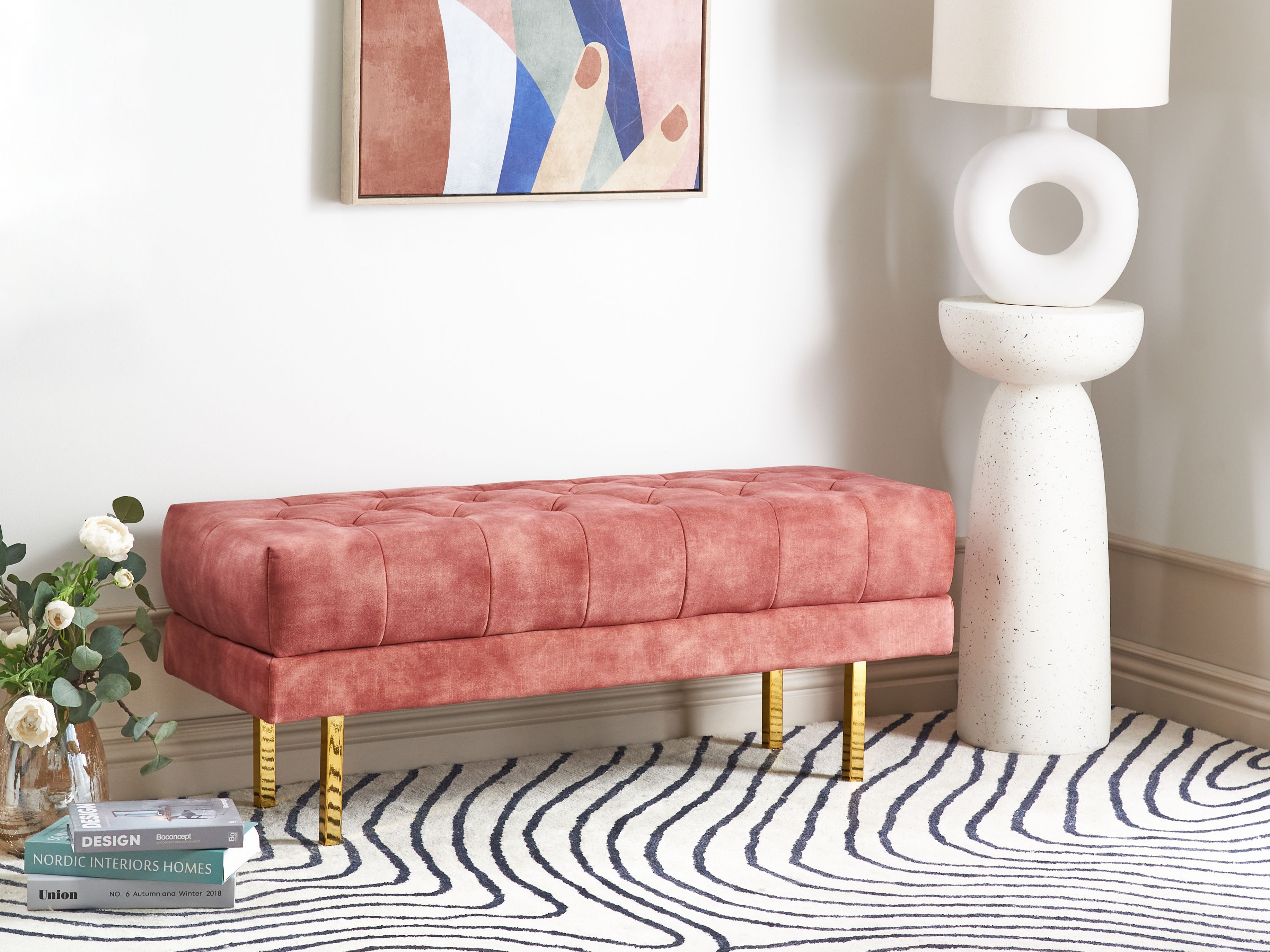 Upholstered Bench ROSEVILLE Velvet Pink