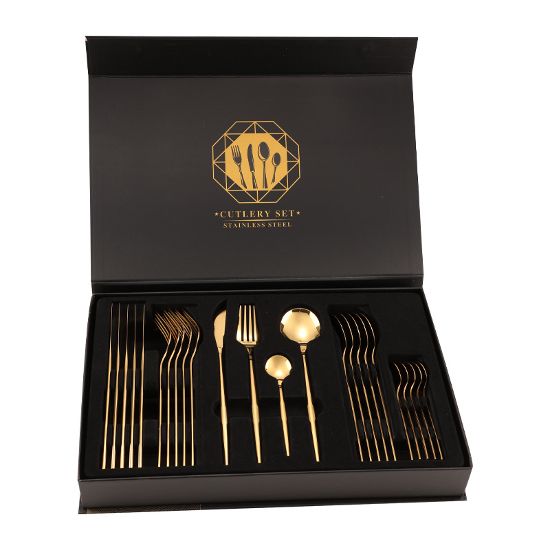 Factory Price Portable Cutlery Set 24 Pieces Stainless Steel Flatware Luxury Cutlery Spoon Fork and Knife Set With Fancy Box