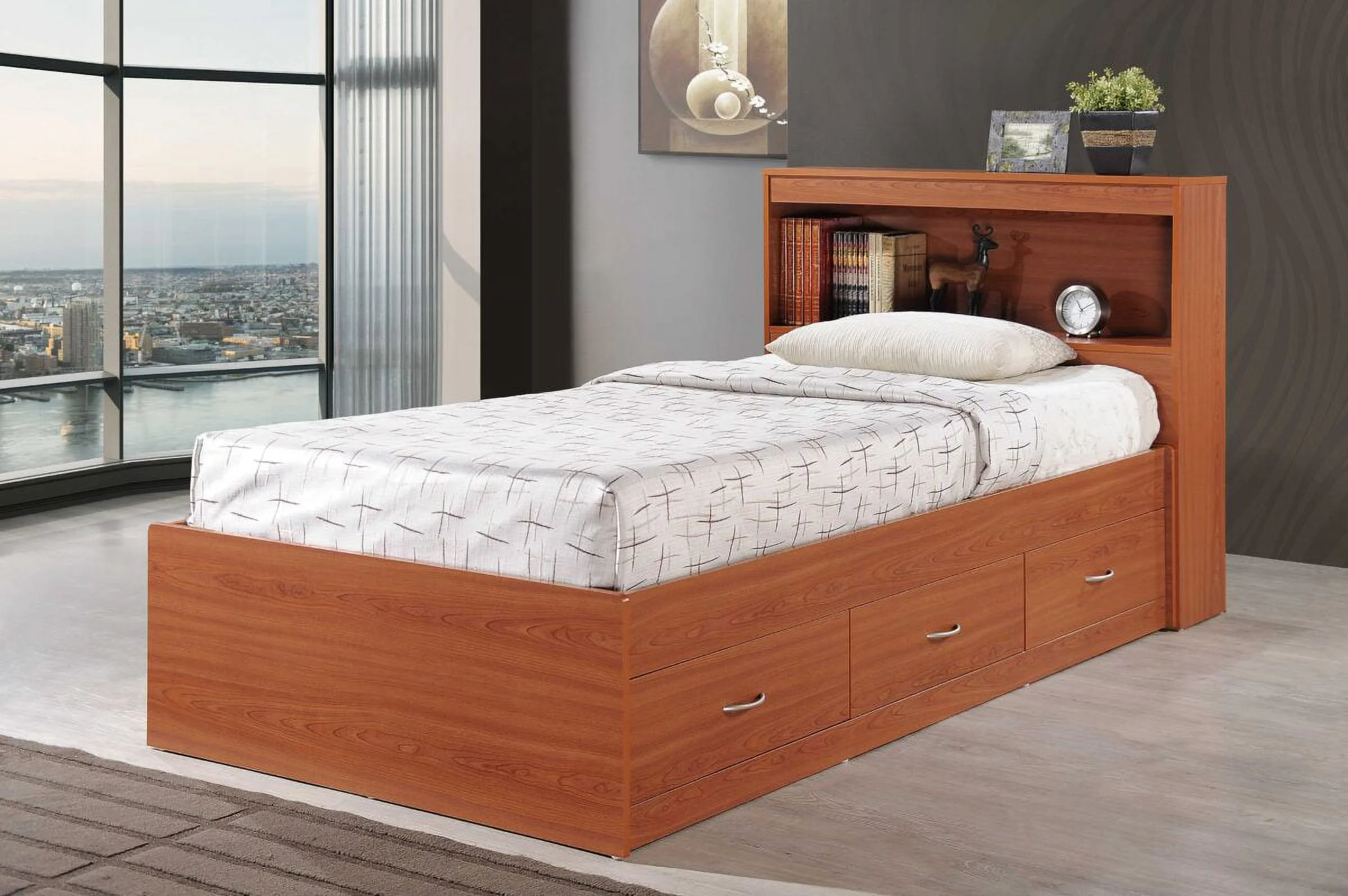 Hodedah Twin-Size Captain Bed with 3-Drawers and Headboard in White - Image 36