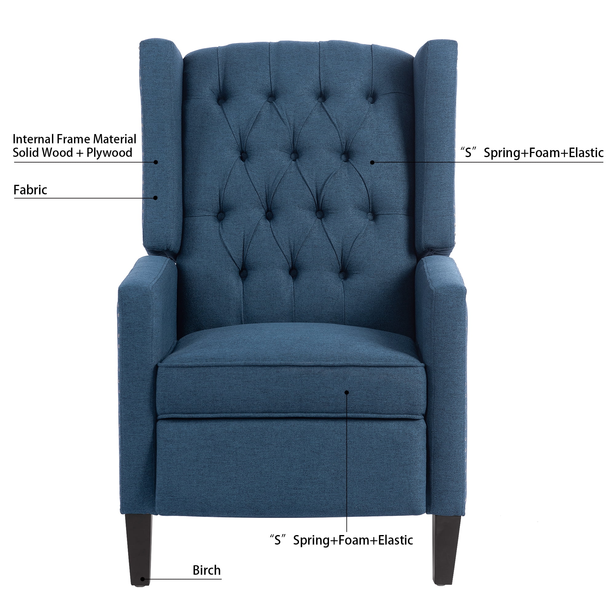 Recliner Chair, Living Room Chairs with Arms, Adjustable Single Reclining Sofa, Home Theater Seating Arm Chair with Thick Padded Seat, Footrest, Lounge Chair for Bedroom, Blue - Image 11