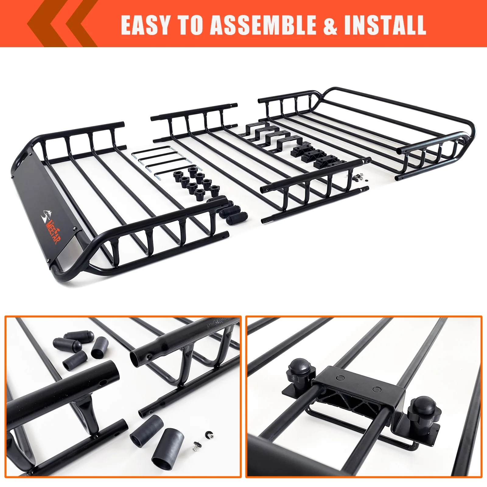 MeeFar Universal Rooftop Roof Rack Steel Cargo Carrier Basket Size 51" X 36" X 5" + Soft Shell Waterproof Cargo Bag 15 Cu.ft (44" 34" 17") Combo - Image 4