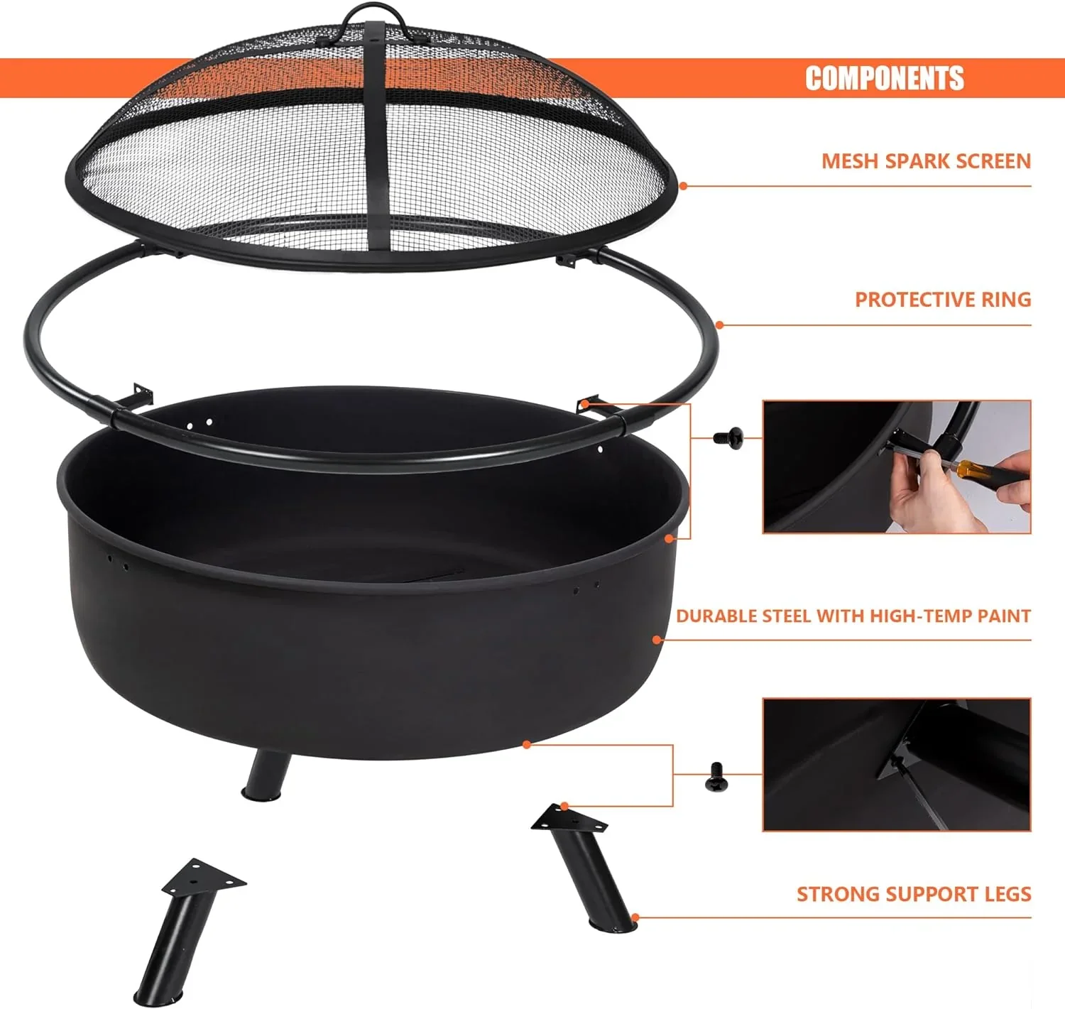 SUNCREAT 42-Inch Wood Burning Patio Fire Pit, Black, 42.1 Inch Diameter x 25.2 Inch High - Image 11 SUNCREAT 42-Inch Wood Burning Patio Fire Pit, Black, 42.1 Inch Diameter x 25.2 Inch High - Image 11