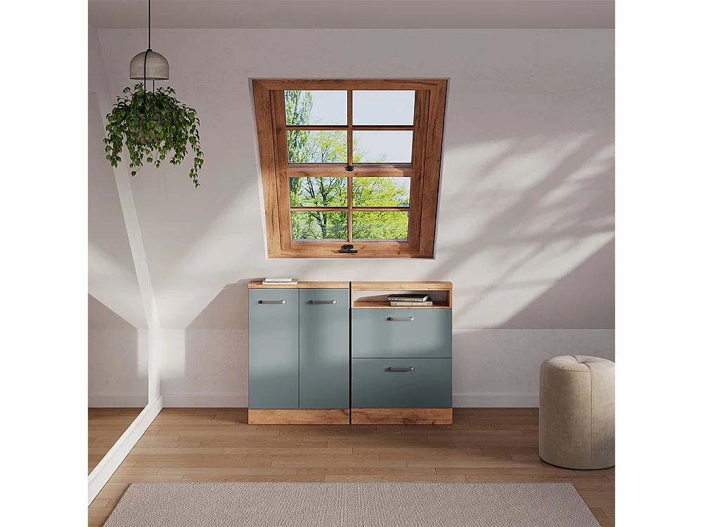 Ensembles de meuble de rangement sous pente bleu-gris/chêne doré 120x46x81.6 rion