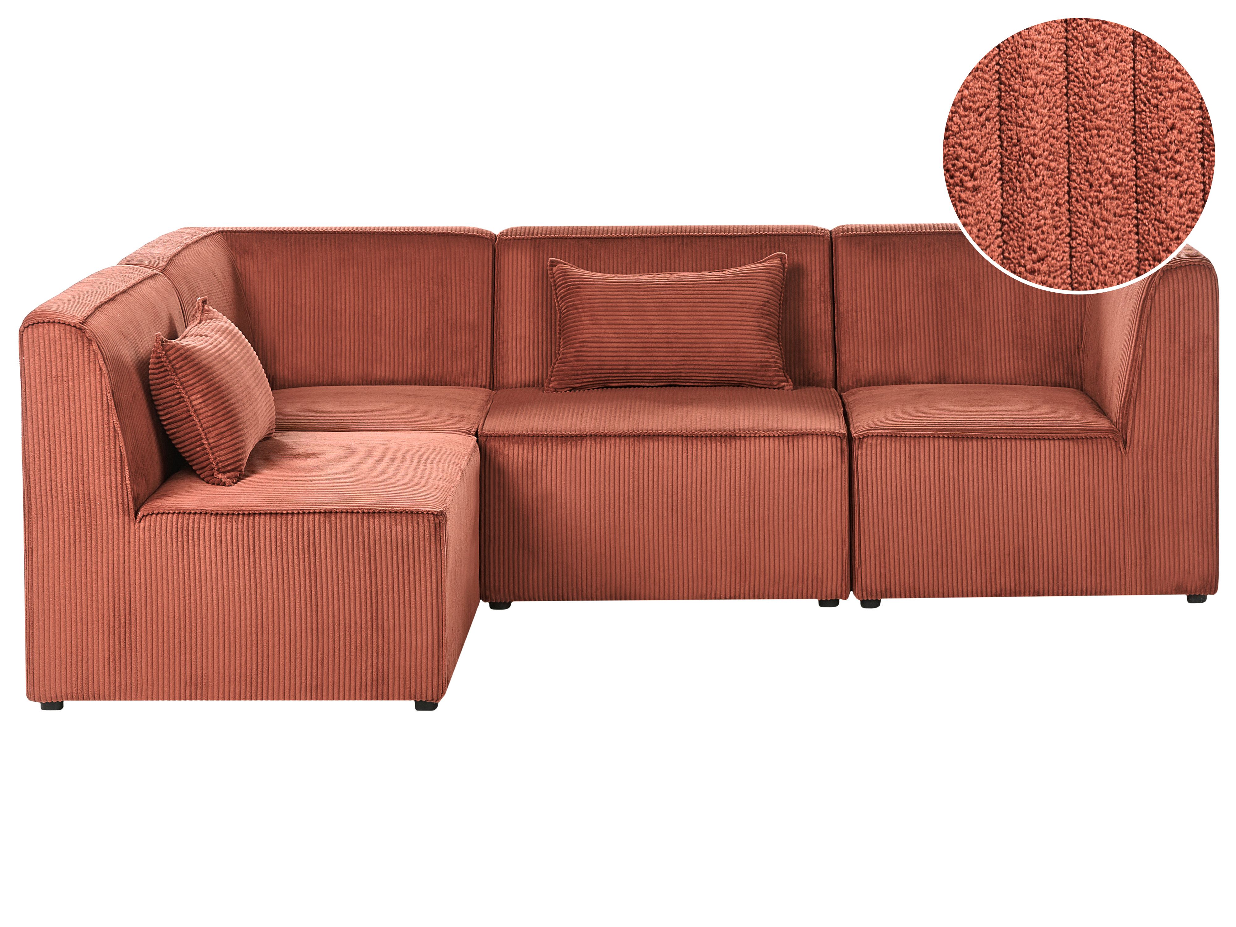 Modular Corner Sofa 4 Seater LEMVIG Corduroy Golden Brown Right Hand