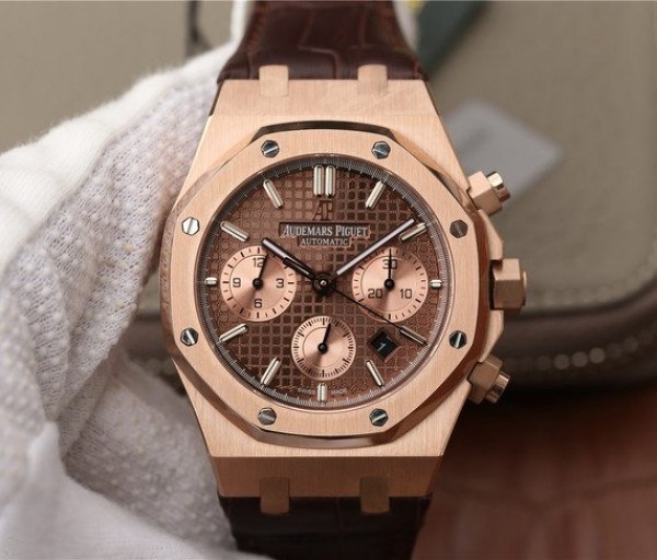 Replica Audemars Piguet Royal OAK Royal Oak Chronograph 26331 RG Brown Dial Leather Strap A7750 - Top club